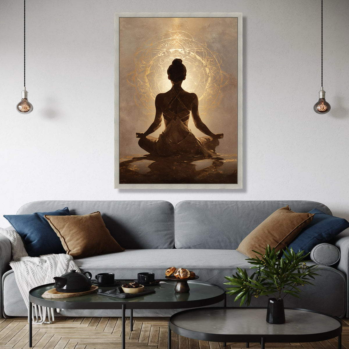 Meditative Woman Silhouette Canvas, Yoga Pose Wall Art, Spiritual Mandala Design, Calm Home Decoration, Gift Art, Home Decor, Print