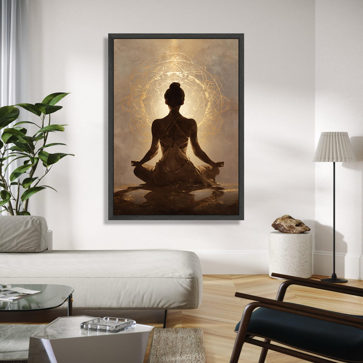 Meditative Woman Silhouette Canvas, Yoga Pose Wall Art, Spiritual Mandala Design, Calm Home Decoration, Gift Art, Home Decor, Print