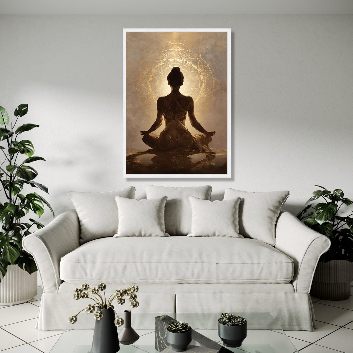 Meditative Woman Silhouette Canvas, Yoga Pose Wall Art, Spiritual Mandala Design, Calm Home Decoration, Gift Art, Home Decor, Print