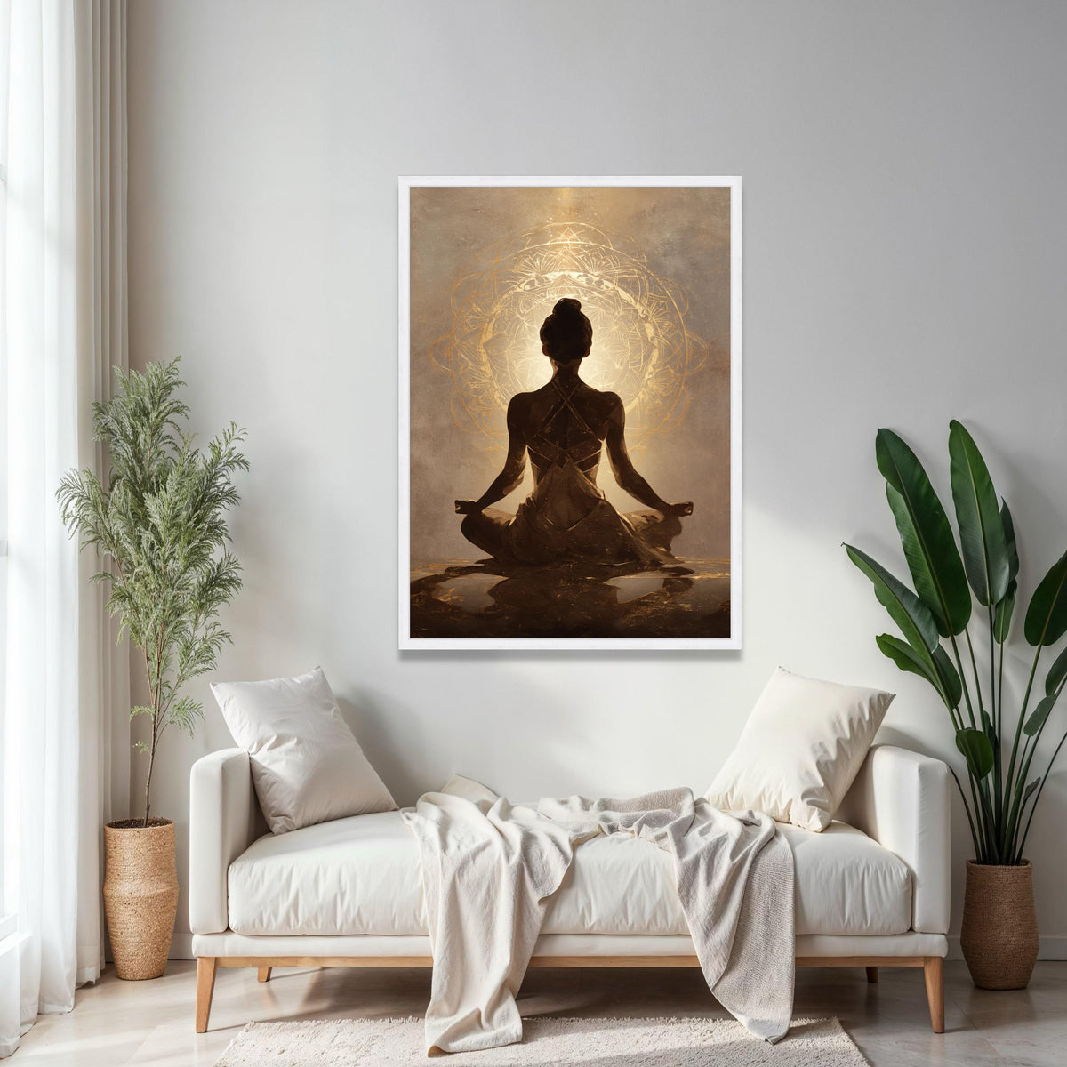 Meditative Woman Silhouette Canvas, Yoga Pose Wall Art, Spiritual Mandala Design, Calm Home Decoration, Gift Art, Home Decor, Print