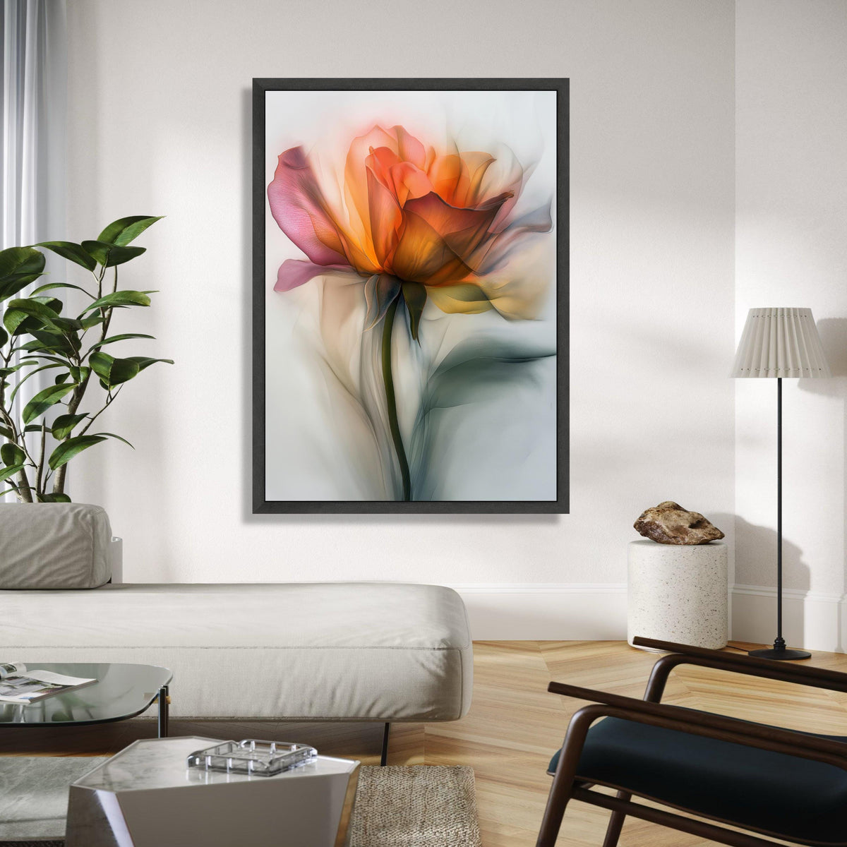 Ethereal Orange Rose Canvas Wall Art, Soft Floral Painting, Abstract Flower Canvas, Botanical Home Decor, Modern Gift Art, Home Decor, Print