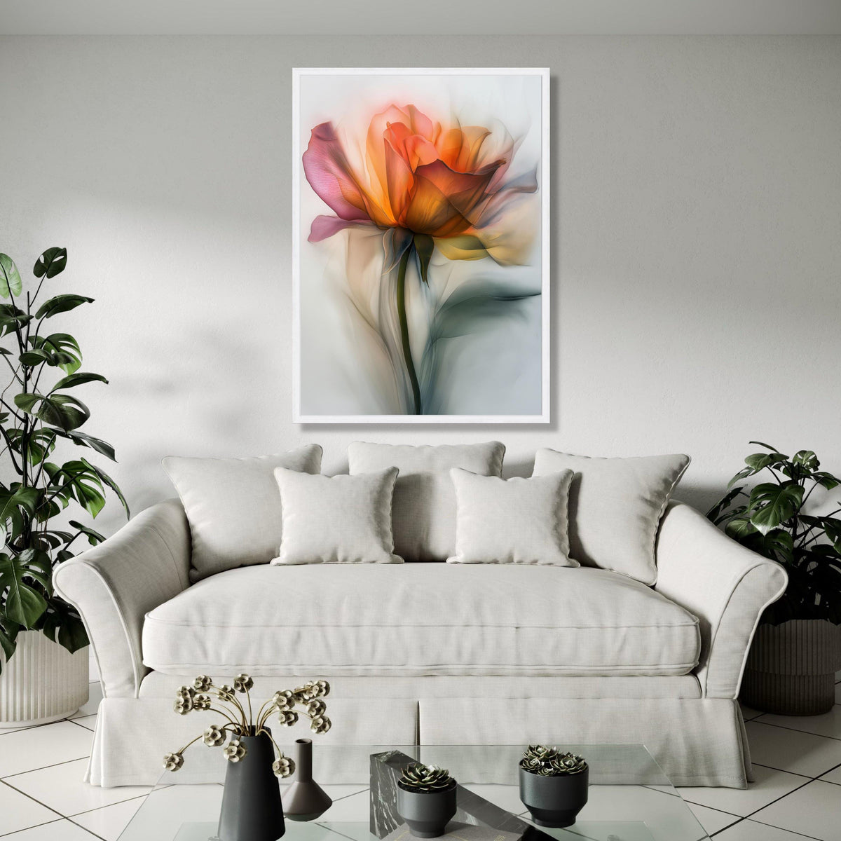 Ethereal Orange Rose Canvas Wall Art, Soft Floral Painting, Abstract Flower Canvas, Botanical Home Decor, Modern Gift Art, Home Decor, Print