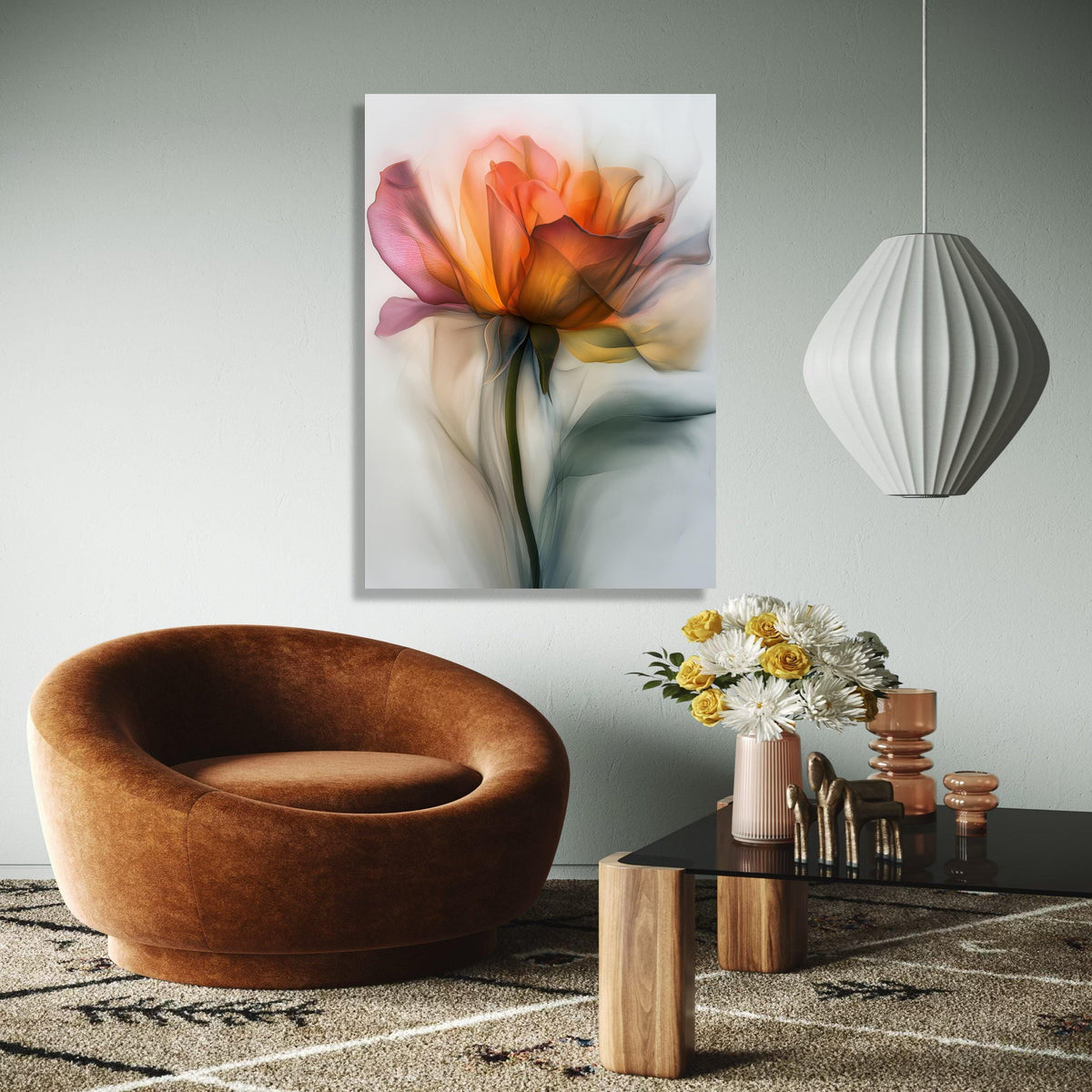 Ethereal Orange Rose Canvas Wall Art, Soft Floral Painting, Abstract Flower Canvas, Botanical Home Decor, Modern Gift Art, Home Decor, Print