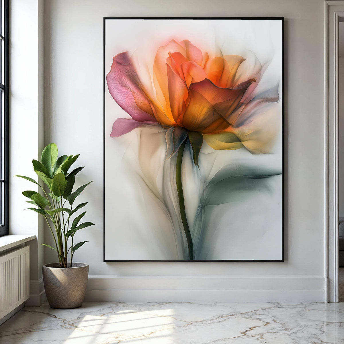 Ethereal Orange Rose Canvas Wall Art, Soft Floral Painting, Abstract Flower Canvas, Botanical Home Decor, Modern Gift Art, Home Decor, Print