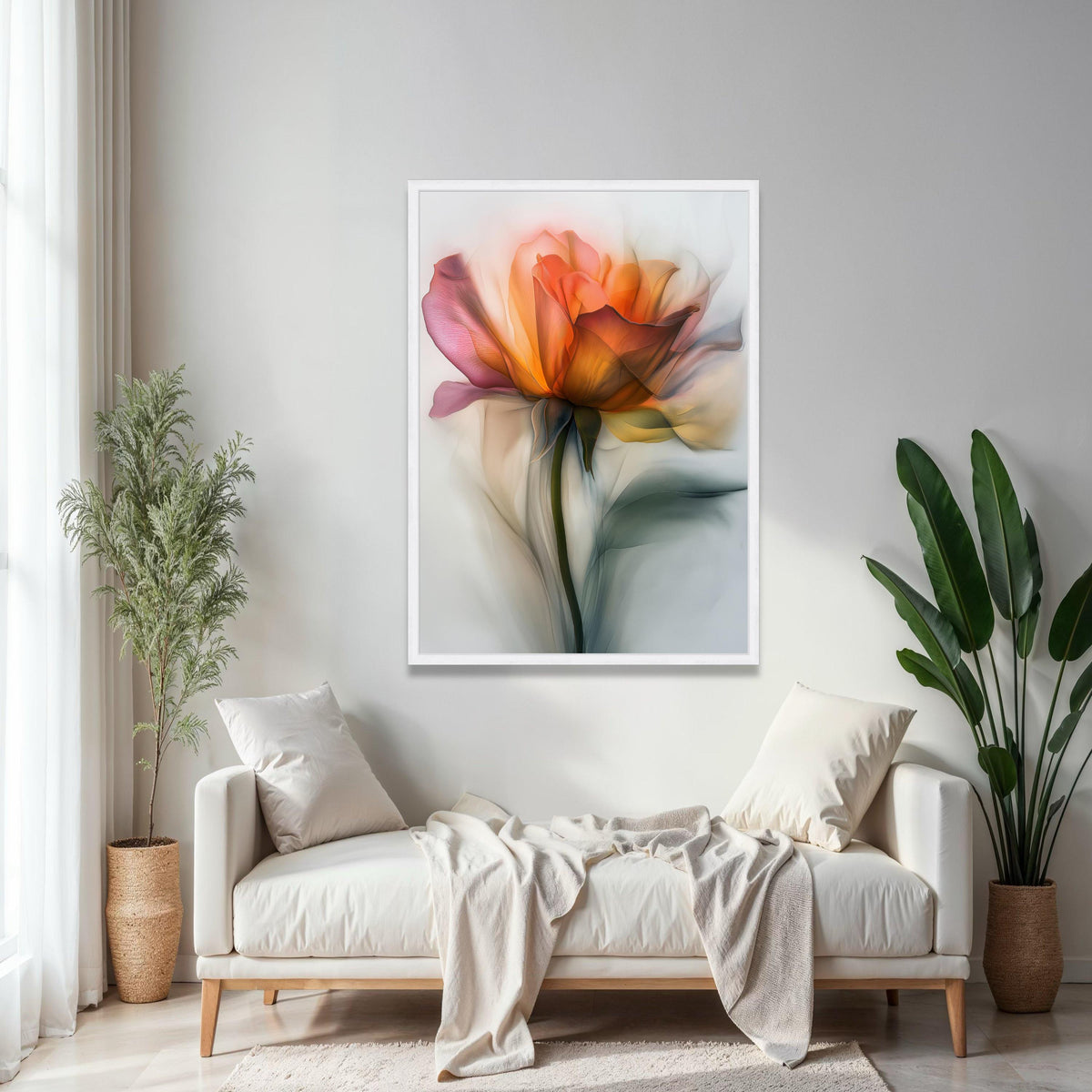 Ethereal Orange Rose Canvas Wall Art, Soft Floral Painting, Abstract Flower Canvas, Botanical Home Decor, Modern Gift Art, Home Decor, Print