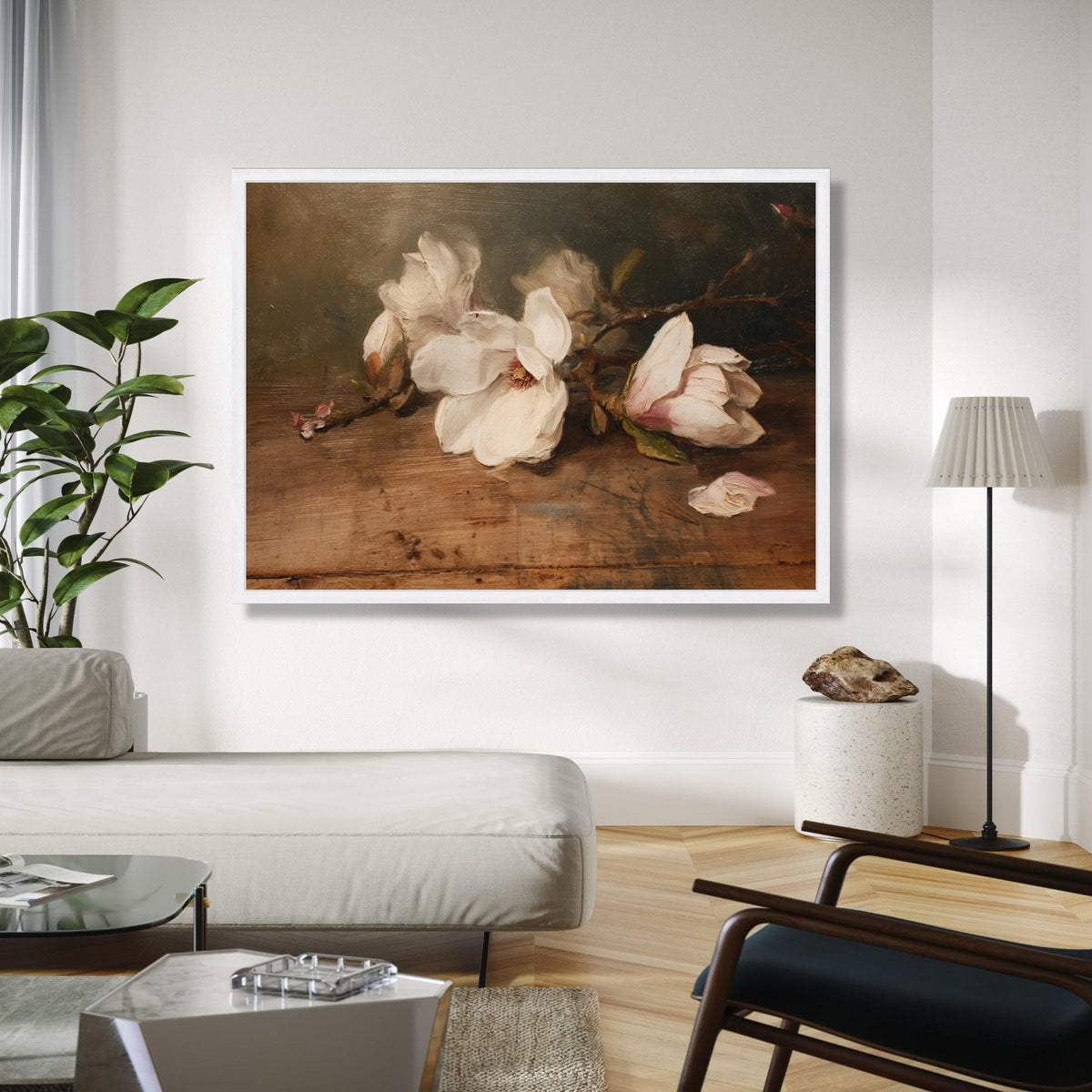 Vintage Magnolia Blossom Canvas Wall Art, Classic Floral Painting, Rustic Home Decoration, Elegant Nature Gift Art, Home Decor, Print
