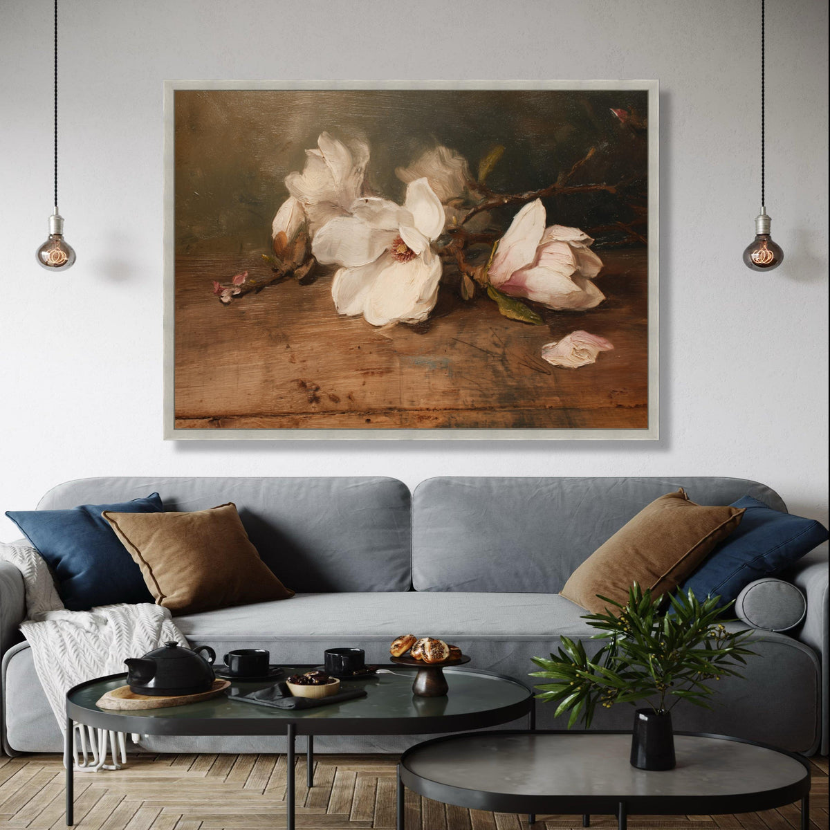 Vintage Magnolia Blossom Canvas Wall Art, Classic Floral Painting, Rustic Home Decoration, Elegant Nature Gift Art, Home Decor, Print