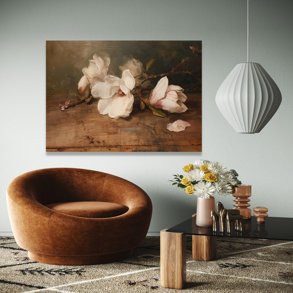Vintage Magnolia Blossom Canvas Wall Art, Classic Floral Painting, Rustic Home Decoration, Elegant Nature Gift Art, Home Decor, Print