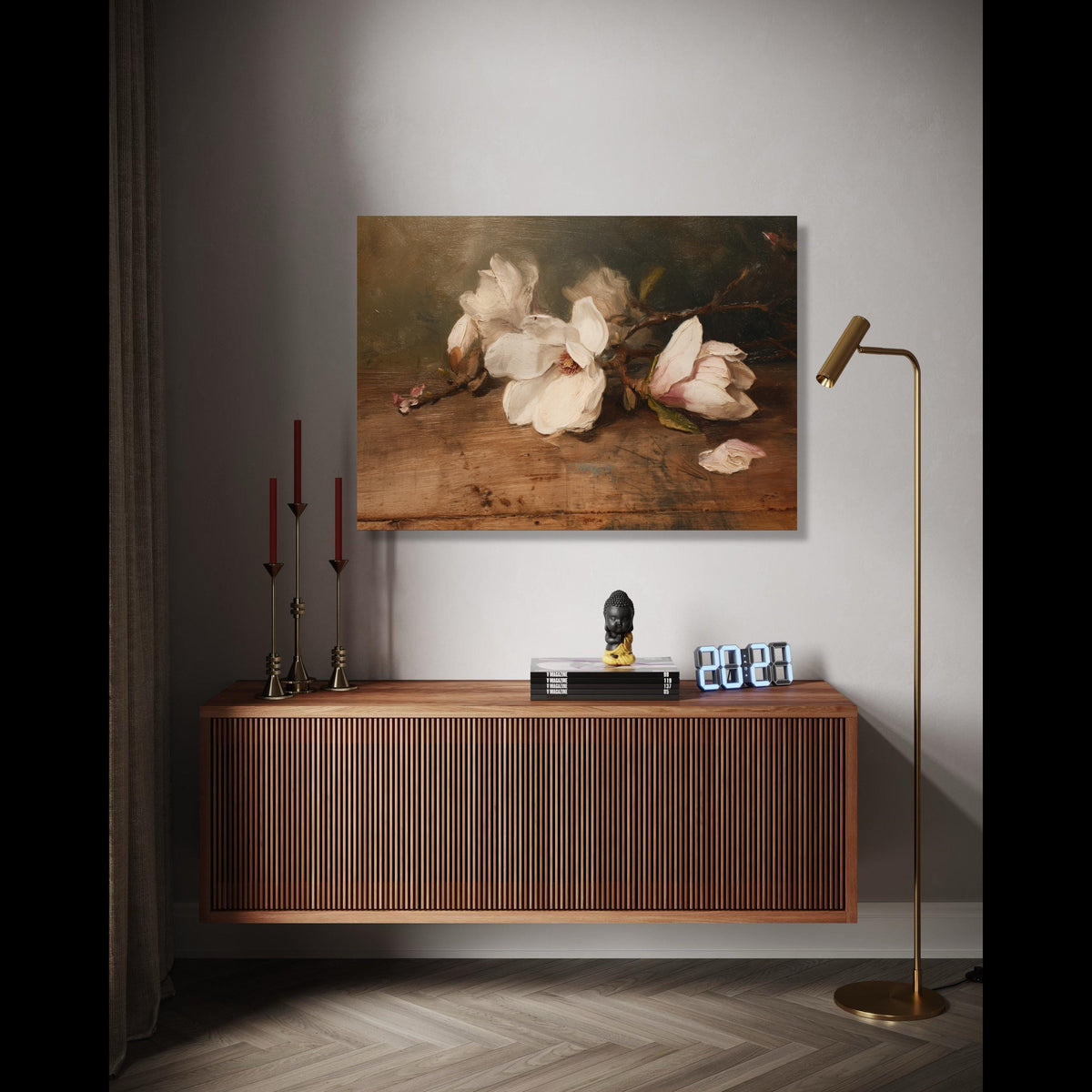 Vintage Magnolia Blossom Canvas Wall Art, Classic Floral Painting, Rustic Home Decoration, Elegant Nature Gift Art, Home Decor, Print
