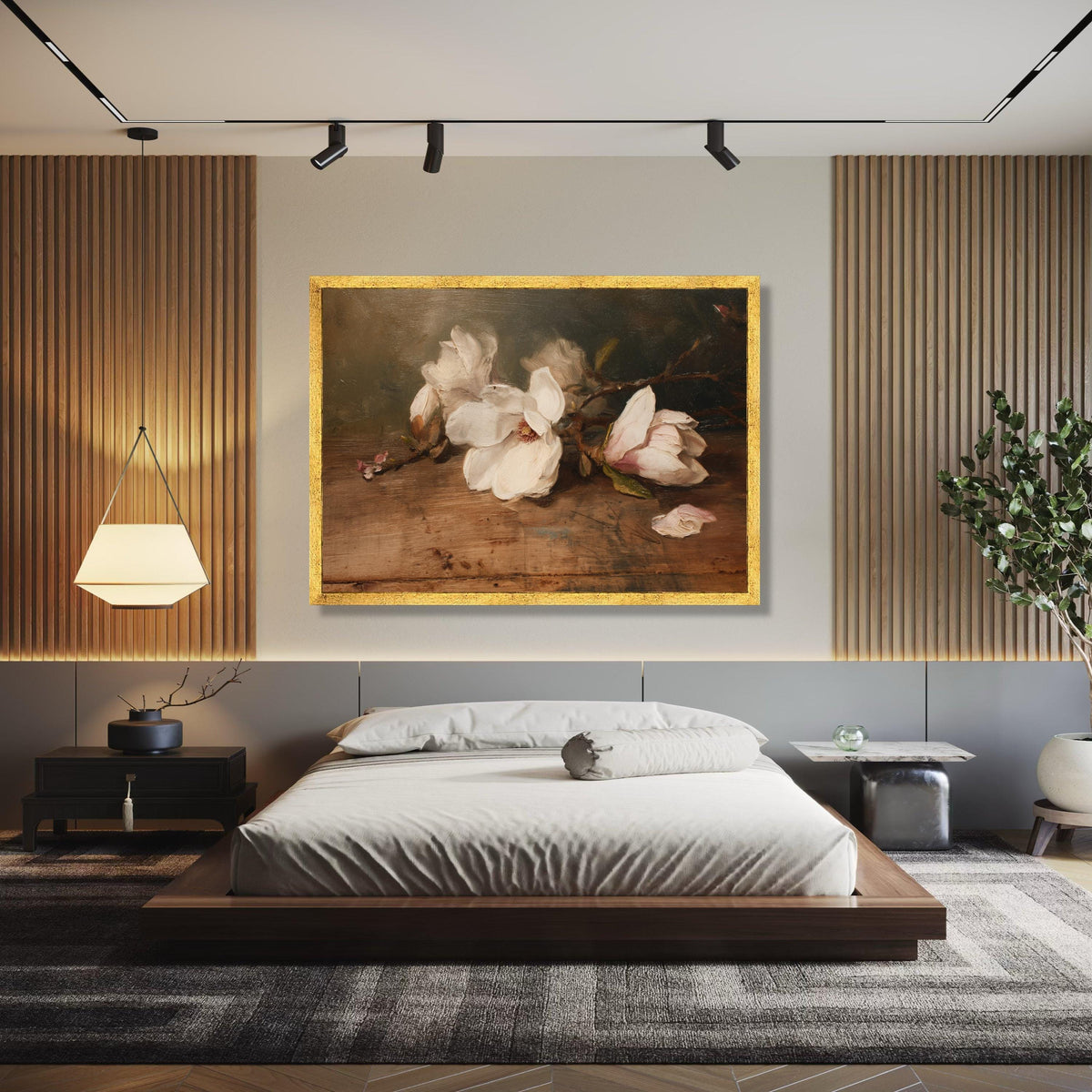 Vintage Magnolia Blossom Canvas Wall Art, Classic Floral Painting, Rustic Home Decoration, Elegant Nature Gift Art, Home Decor, Print