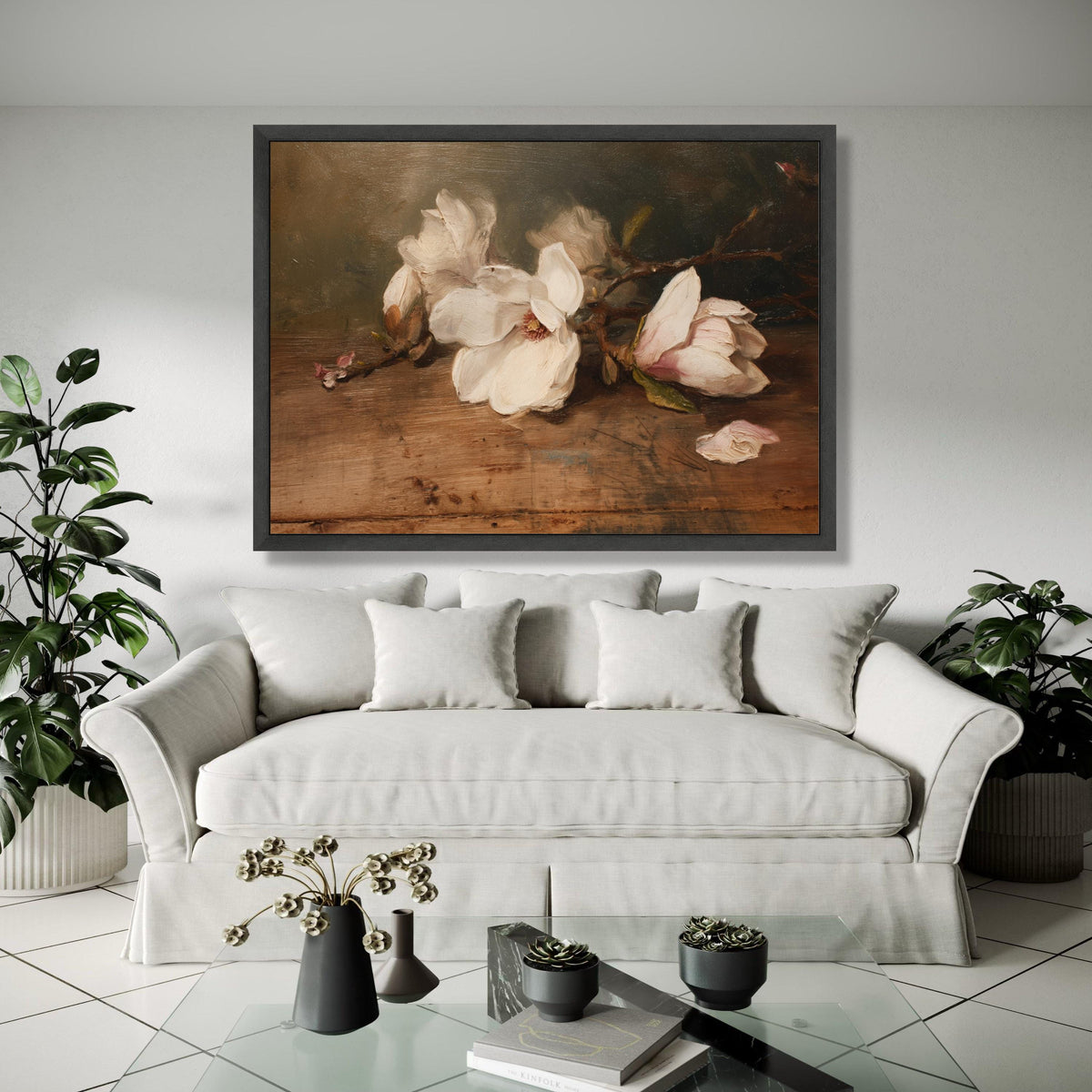 Vintage Magnolia Blossom Canvas Wall Art, Classic Floral Painting, Rustic Home Decoration, Elegant Nature Gift Art, Home Decor, Print