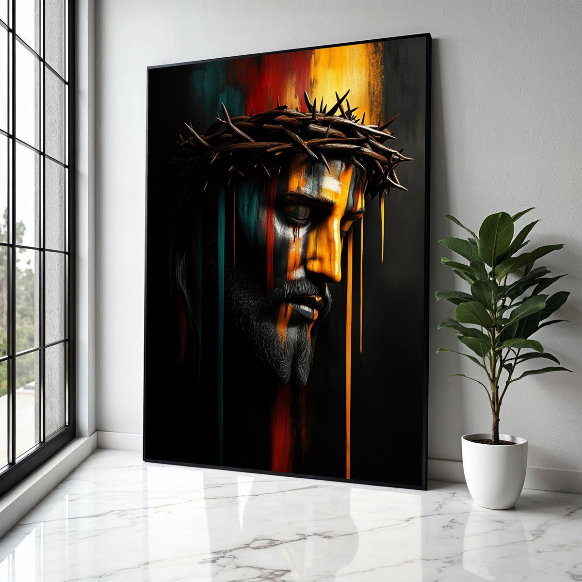 Jesus Christ Crown of Thorns Canvas, Sacred Religious Wall Art, Modern Spiritual Portrait, Inspirational Gift Art, Home Decor, Print