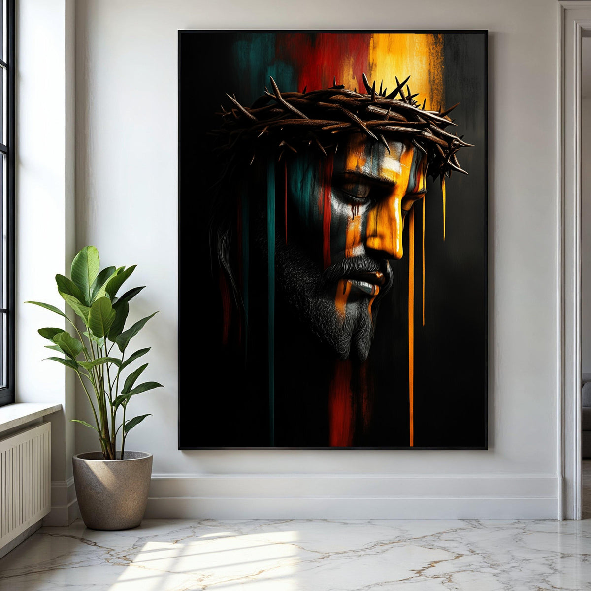 Jesus Christ Crown of Thorns Canvas, Sacred Religious Wall Art, Modern Spiritual Portrait, Inspirational Gift Art, Home Decor, Print