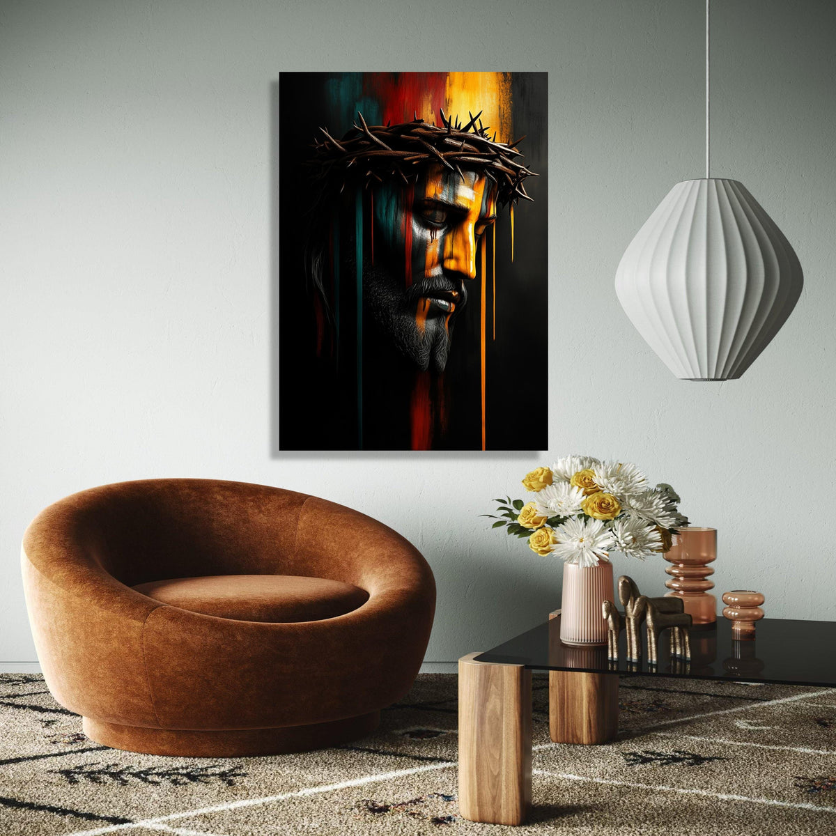 Jesus Christ Crown of Thorns Canvas, Sacred Religious Wall Art, Modern Spiritual Portrait, Inspirational Gift Art, Home Decor, Print