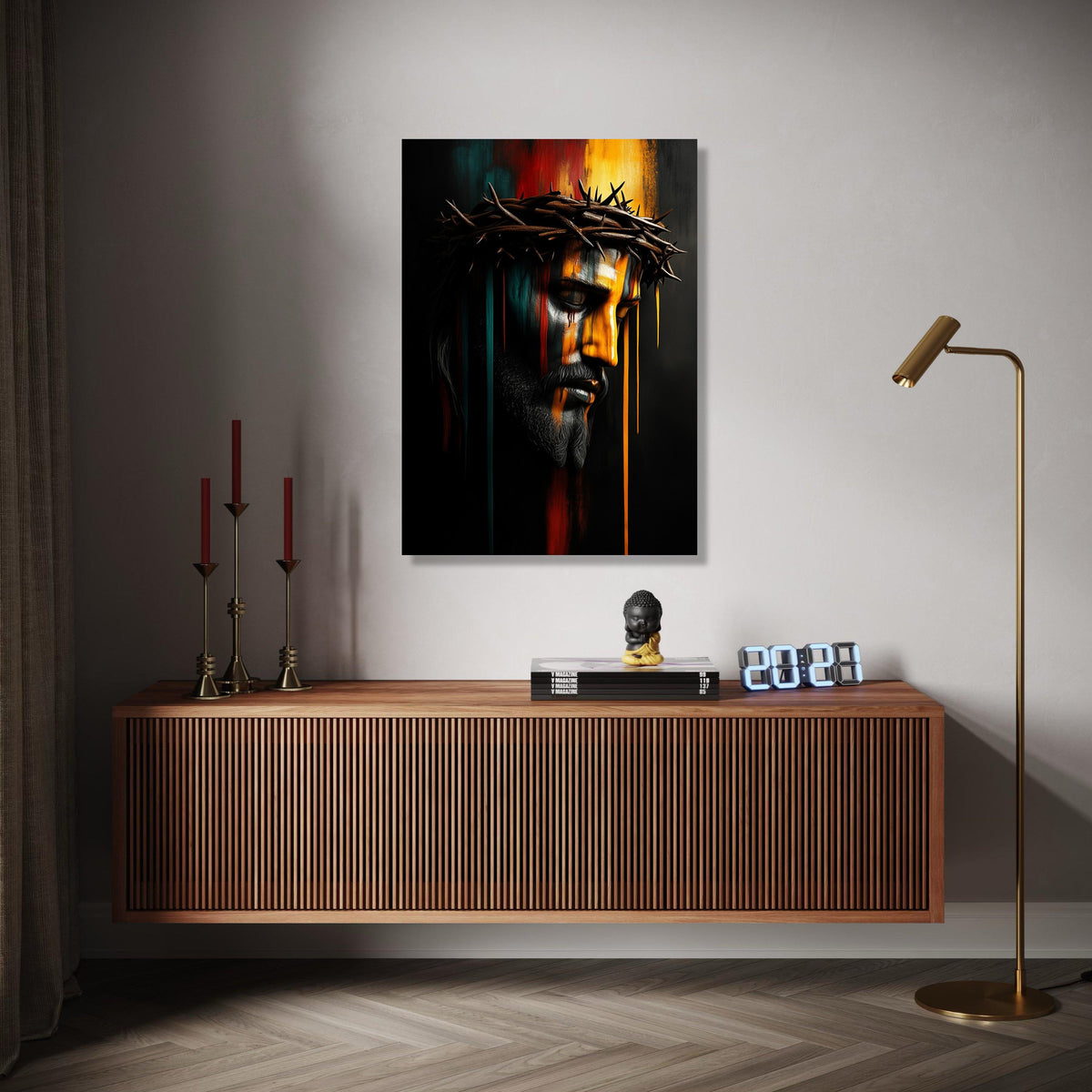 Jesus Christ Crown of Thorns Canvas, Sacred Religious Wall Art, Modern Spiritual Portrait, Inspirational Gift Art, Home Decor, Print