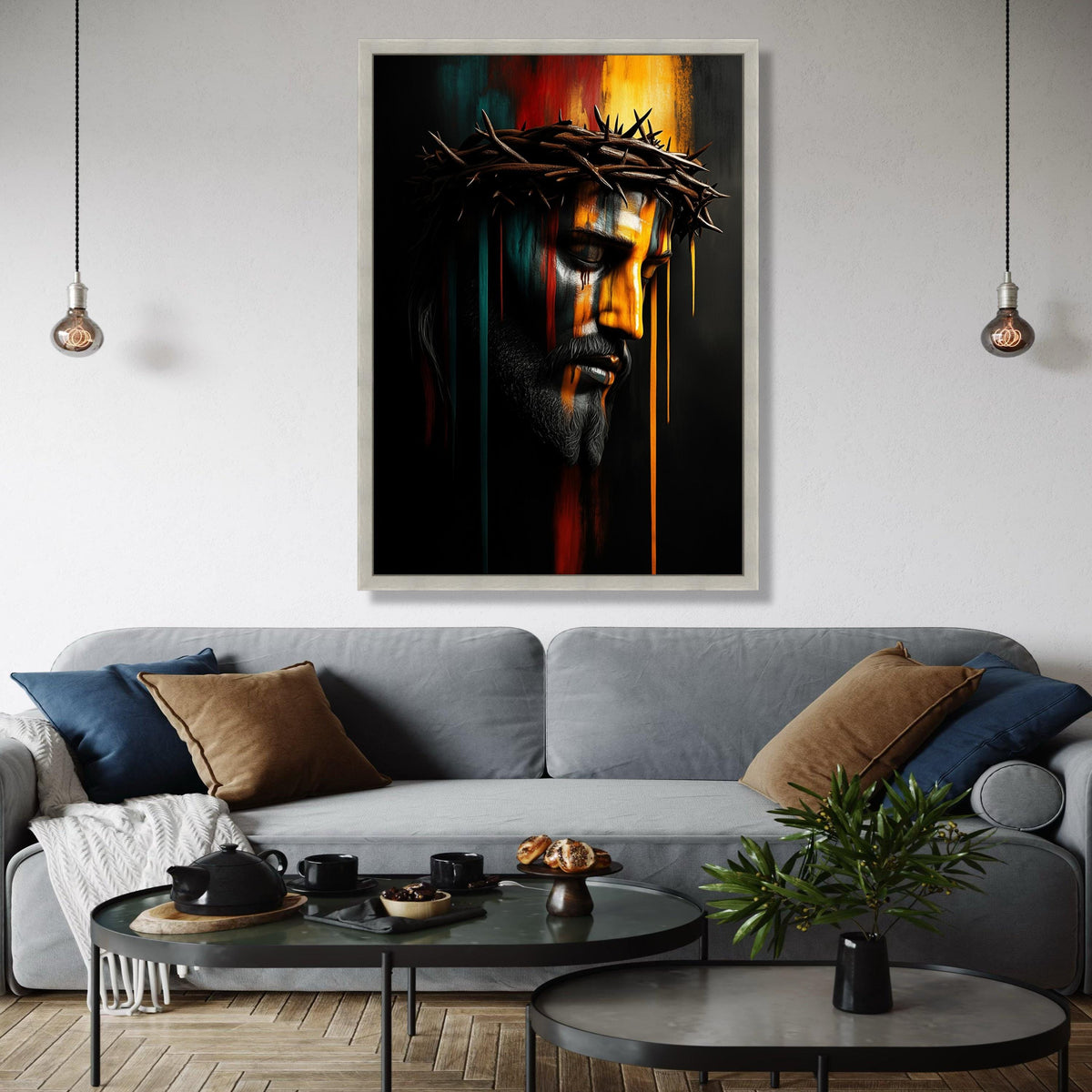 Jesus Christ Crown of Thorns Canvas, Sacred Religious Wall Art, Modern Spiritual Portrait, Inspirational Gift Art, Home Decor, Print
