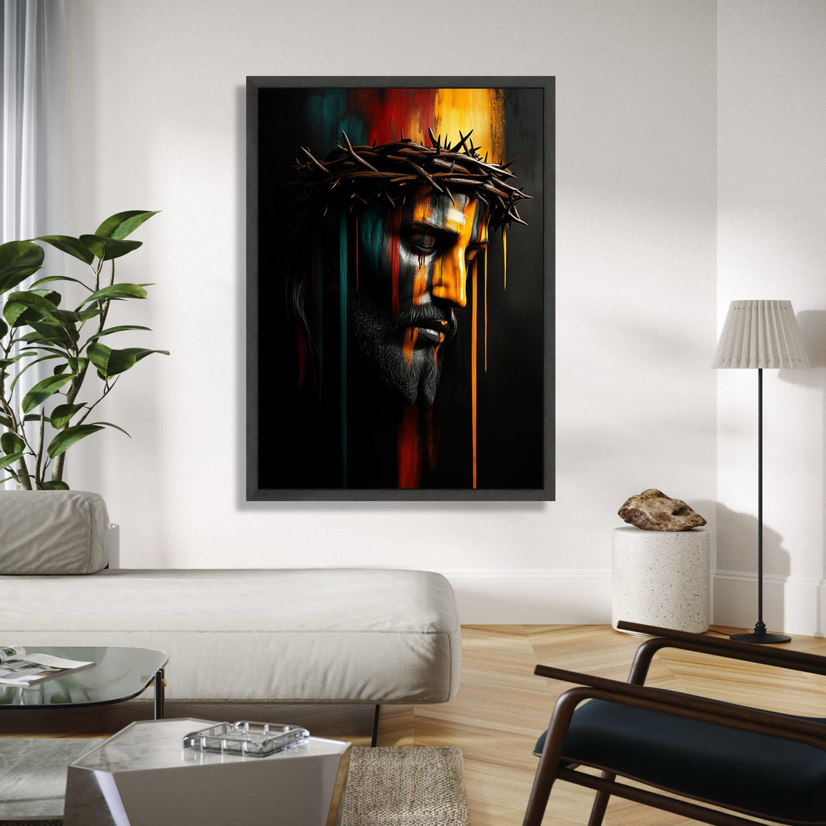Jesus Christ Crown of Thorns Canvas, Sacred Religious Wall Art, Modern Spiritual Portrait, Inspirational Gift Art, Home Decor, Print