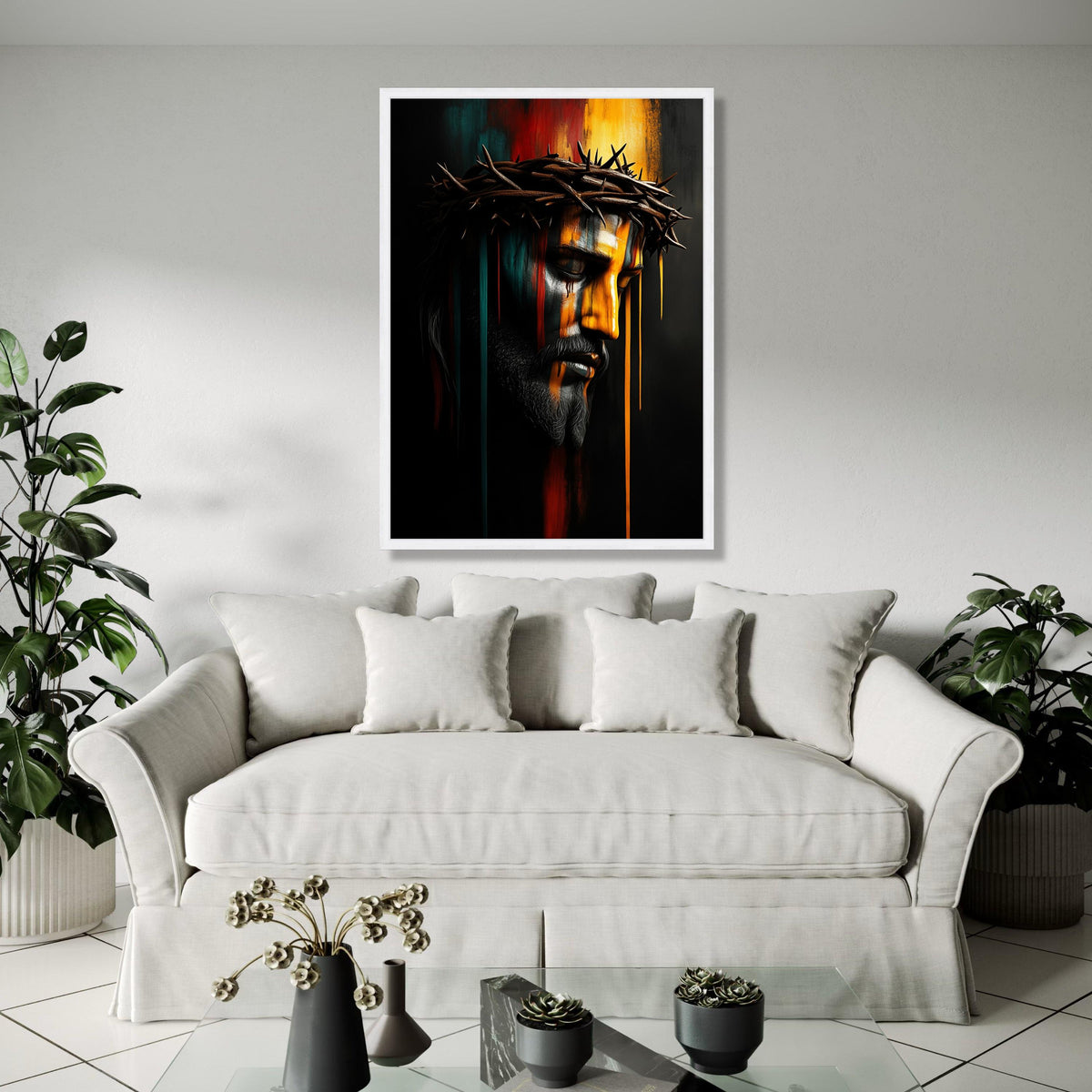 Jesus Christ Crown of Thorns Canvas, Sacred Religious Wall Art, Modern Spiritual Portrait, Inspirational Gift Art, Home Decor, Print