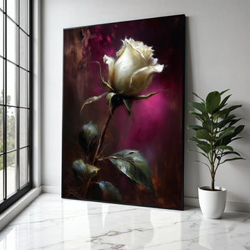 Elegant White Rose Canvas, Floral Wall Art, Painting Romantic Flower Decor, Home Decoration Canvas Art Gift Art, Home Decor, Print