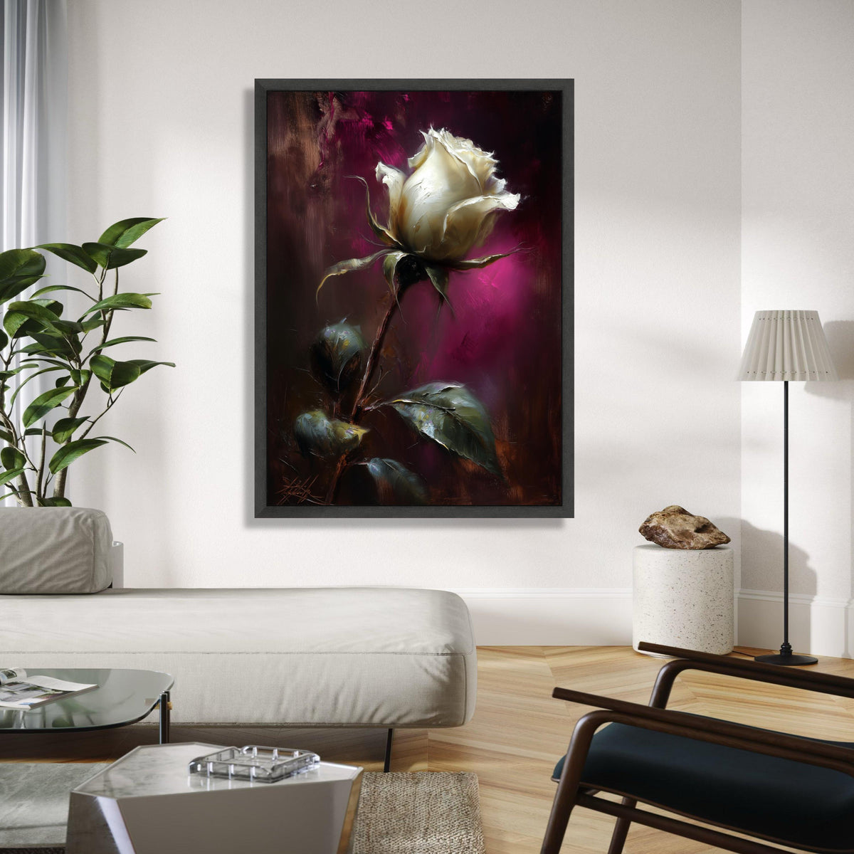 Elegant White Rose Canvas, Floral Wall Art, Painting Romantic Flower Decor, Home Decoration Canvas Art Gift Art, Home Decor, Print