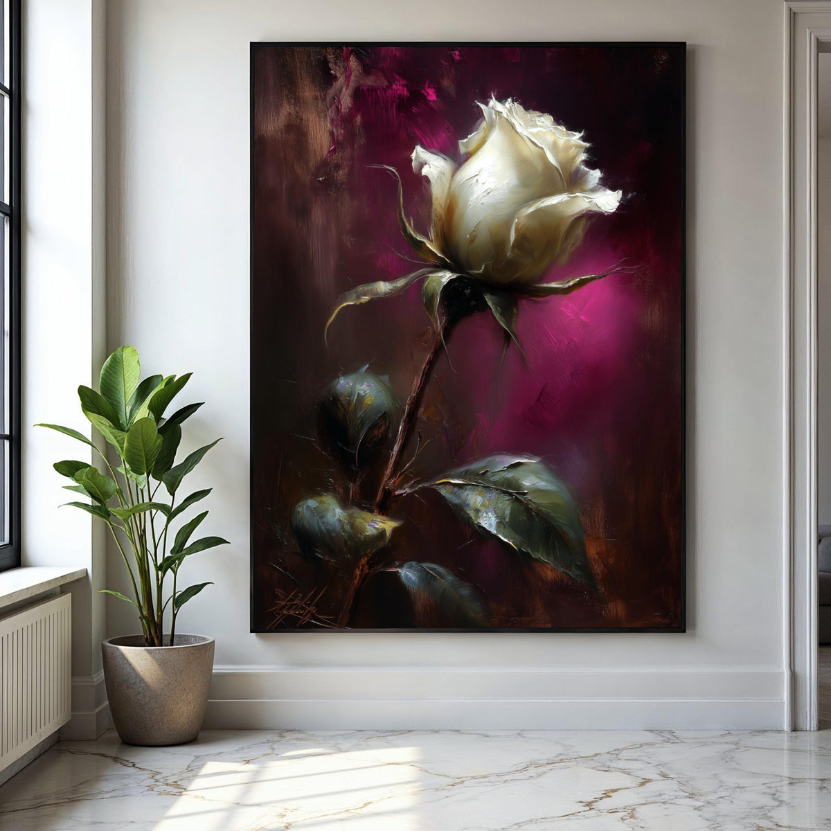 Elegant White Rose Canvas, Floral Wall Art, Painting Romantic Flower Decor, Home Decoration Canvas Art Gift Art, Home Decor, Print