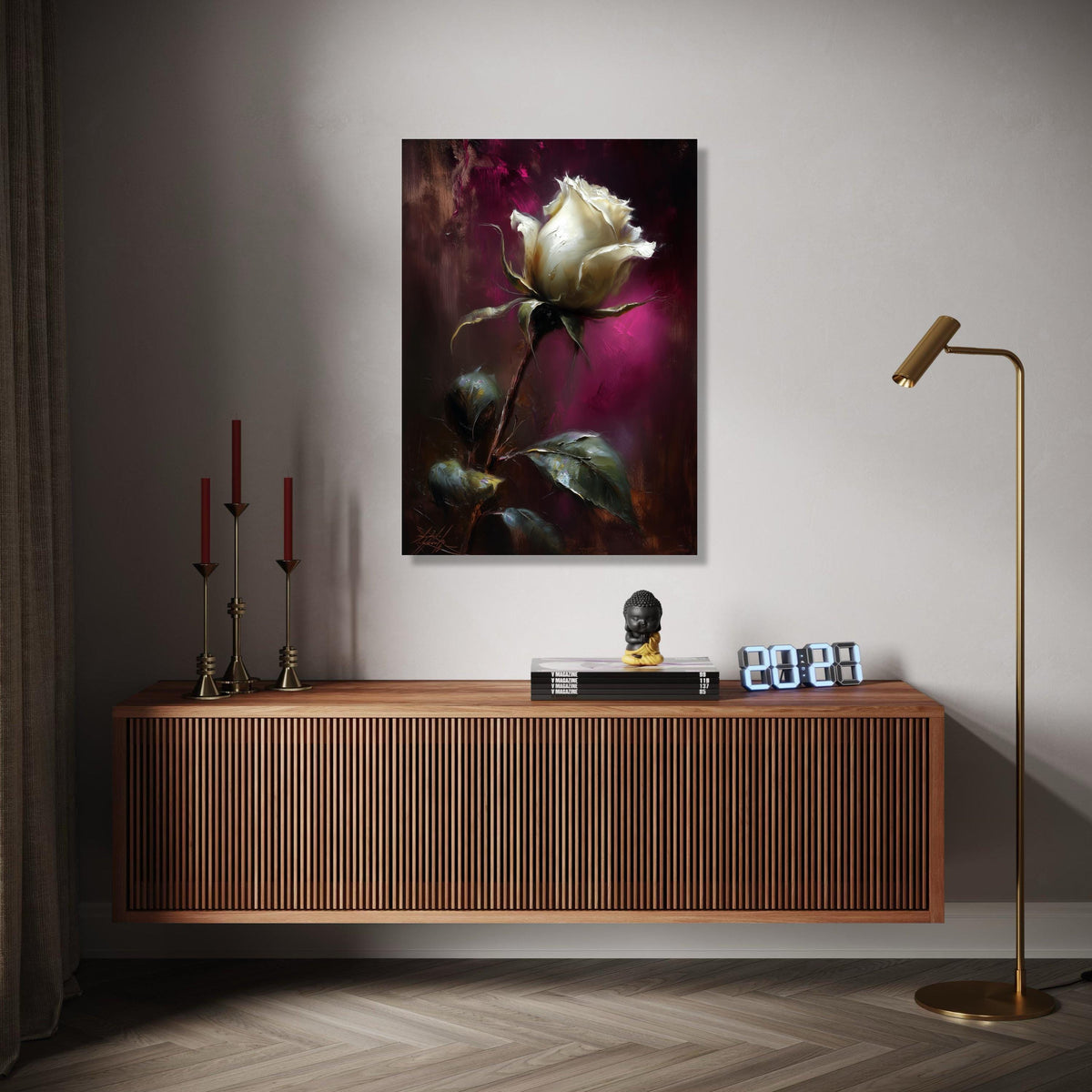 Elegant White Rose Canvas, Floral Wall Art, Painting Romantic Flower Decor, Home Decoration Canvas Art Gift Art, Home Decor, Print