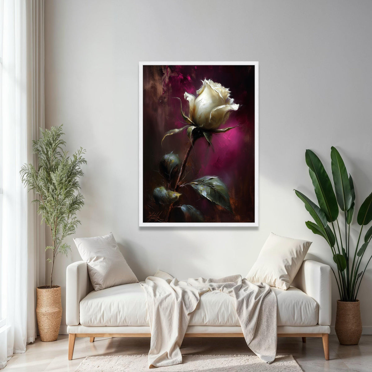 Elegant White Rose Canvas, Floral Wall Art, Painting Romantic Flower Decor, Home Decoration Canvas Art Gift Art, Home Decor, Print