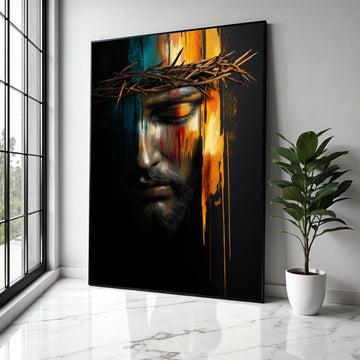 Jesus Christ Crown of Thorns Canvas, Spiritual Wall Art, Religious Portrait Painting, Colorful Abstract Face Gift Art, Home Decor, Print