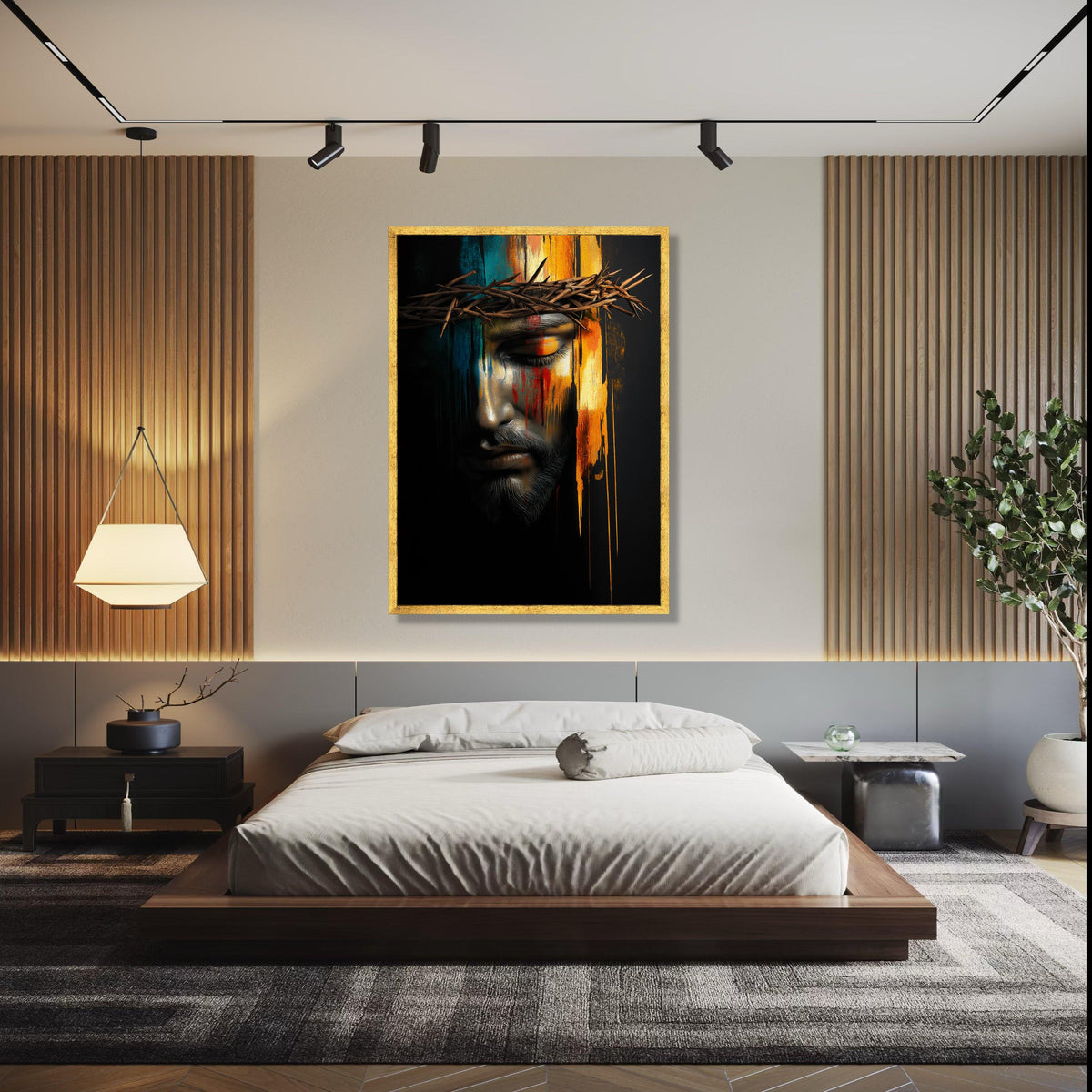 Jesus Christ Crown of Thorns Canvas, Spiritual Wall Art, Religious Portrait Painting, Colorful Abstract Face Gift Art, Home Decor, Print