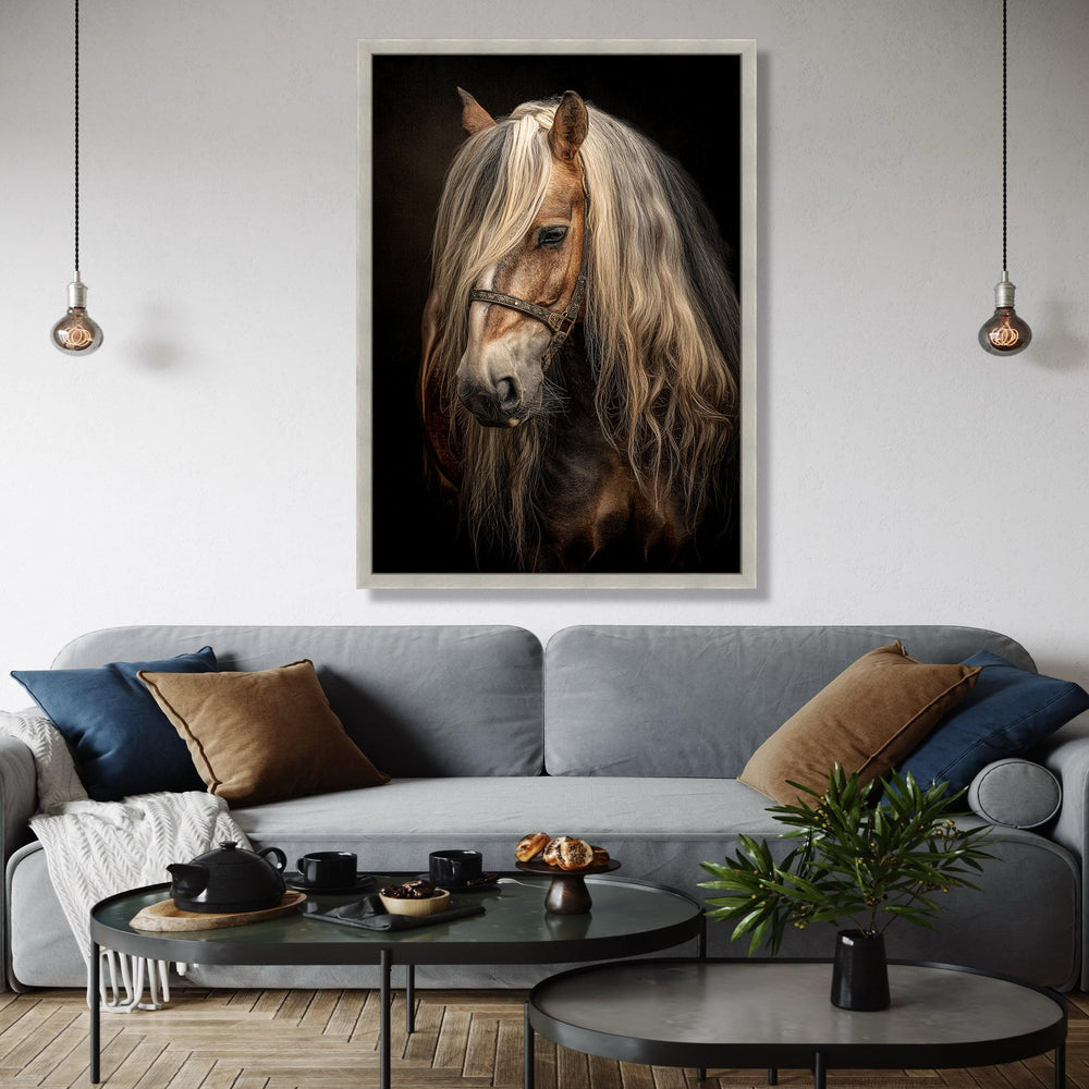 Majestic Blonde Horse Portrait Canvas, Rustic Equine Wall Art, Detailed Animal Canvas Print, Equestrian Home Gift Art, Home Decor, Print
