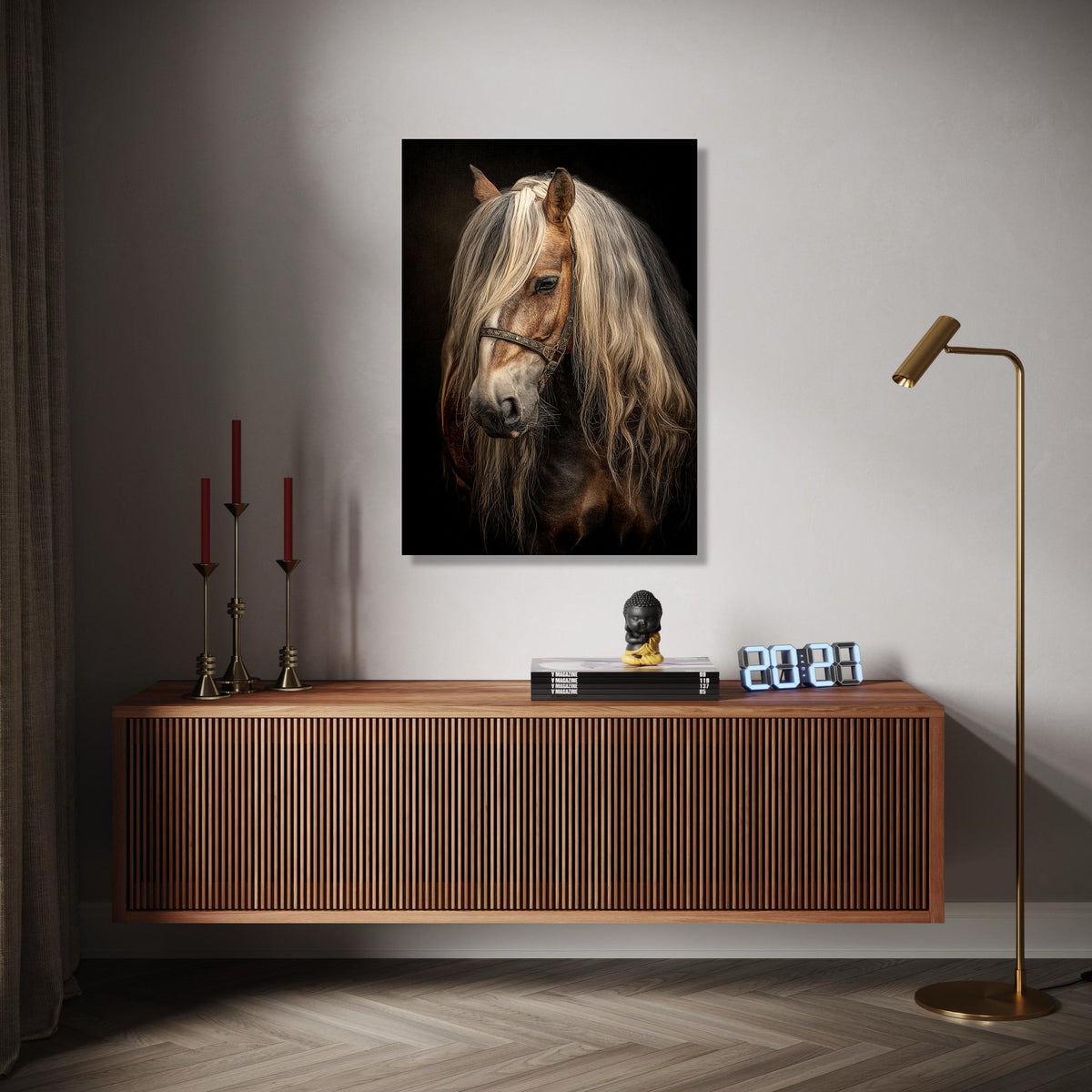 Majestic Blonde Horse Portrait Canvas, Rustic Equine Wall Art, Detailed Animal Canvas Print, Equestrian Home Gift Art, Home Decor, Print
