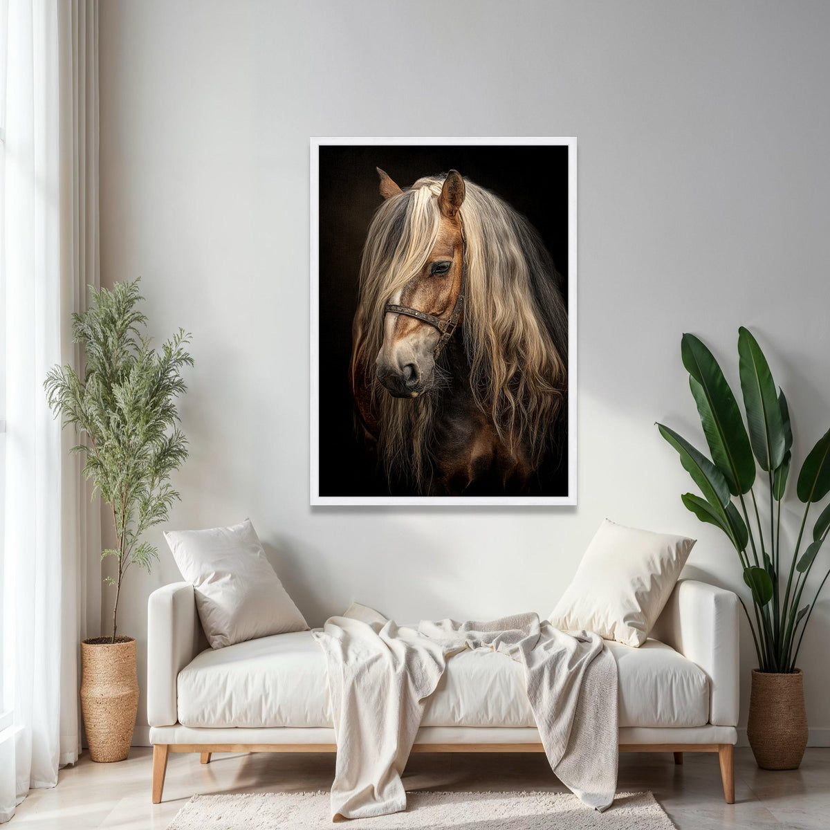 Majestic Blonde Horse Portrait Canvas, Rustic Equine Wall Art, Detailed Animal Canvas Print, Equestrian Home Gift Art, Home Decor, Print