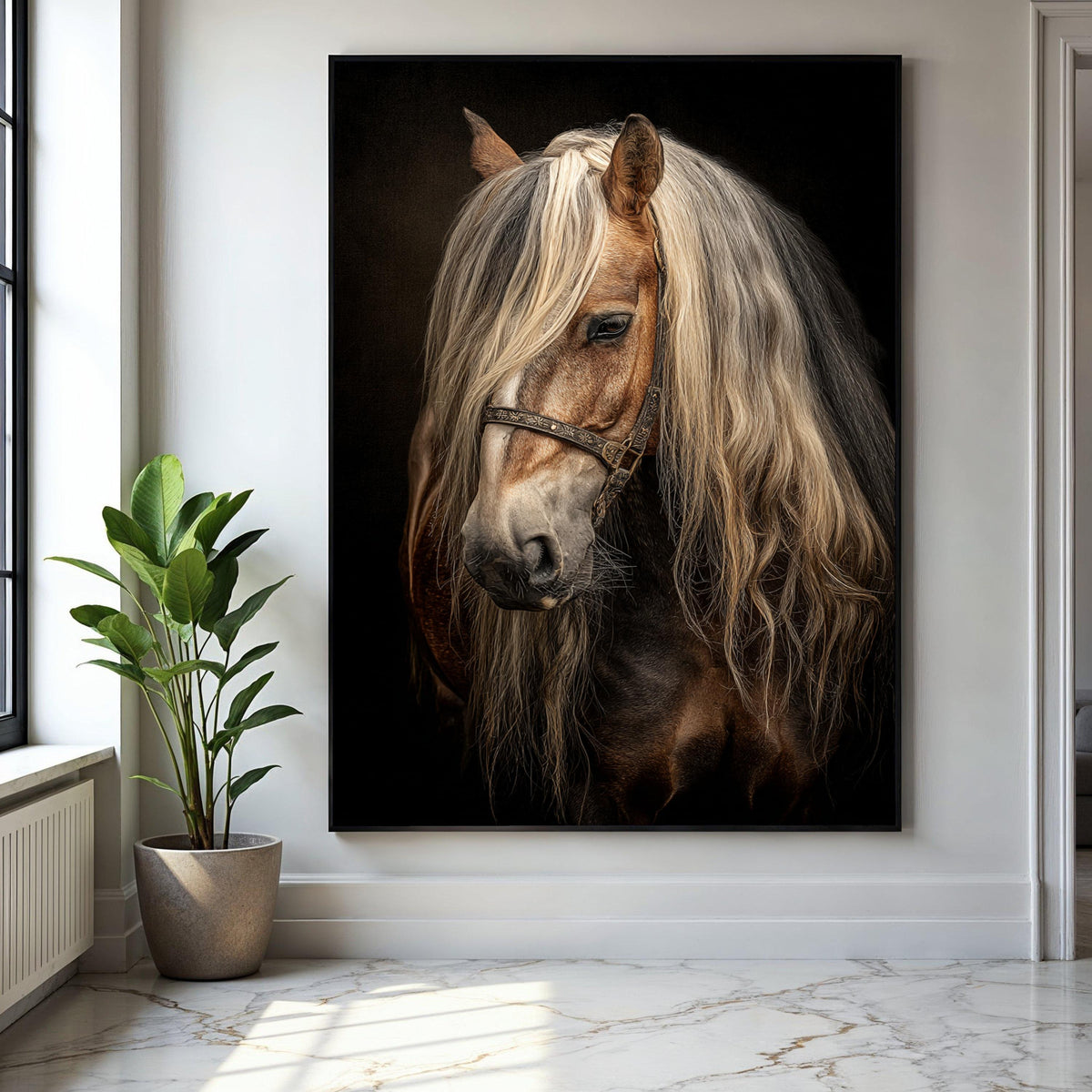 Majestic Blonde Horse Portrait Canvas, Rustic Equine Wall Art, Detailed Animal Canvas Print, Equestrian Home Gift Art, Home Decor, Print
