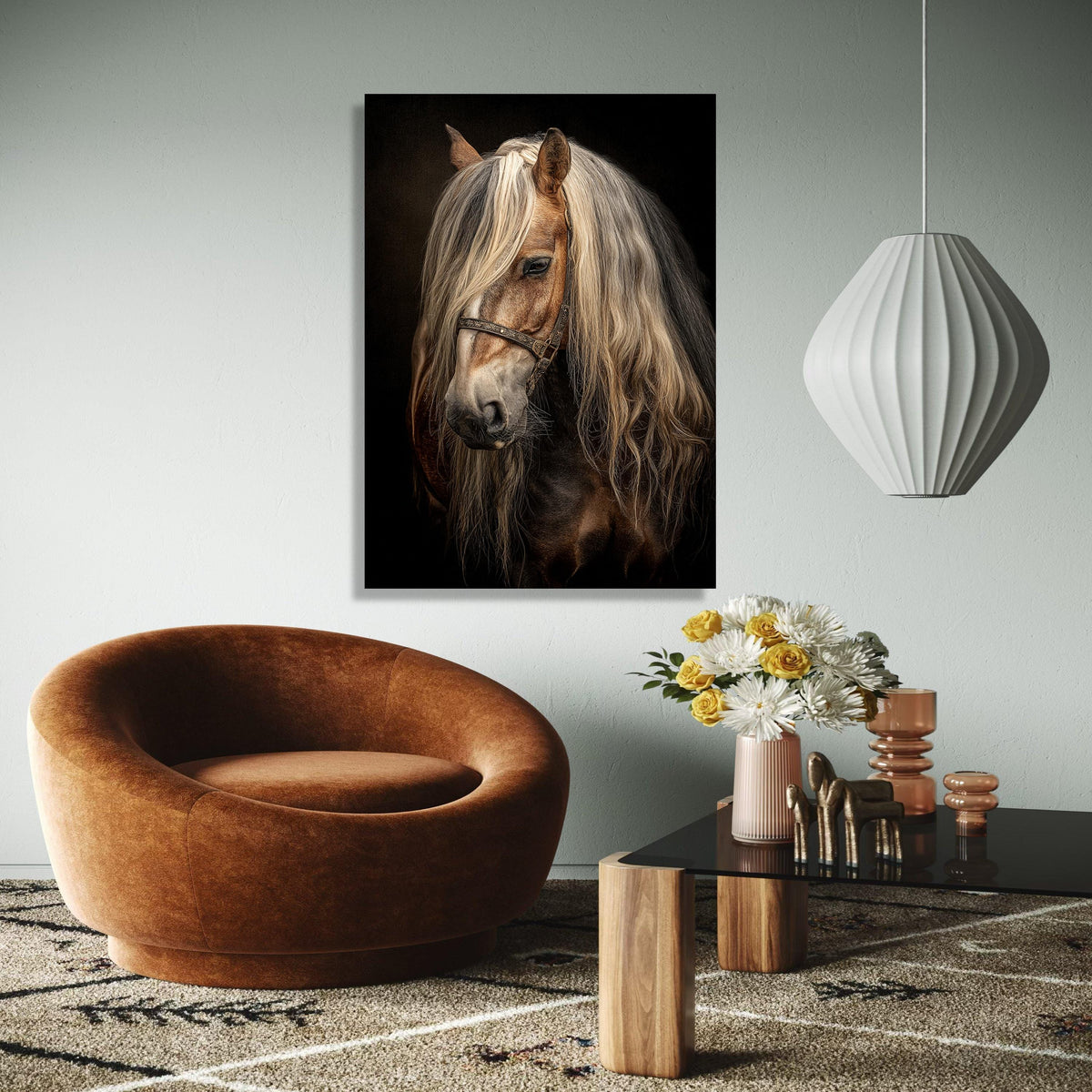 Majestic Blonde Horse Portrait Canvas, Rustic Equine Wall Art, Detailed Animal Canvas Print, Equestrian Home Gift Art, Home Decor, Print