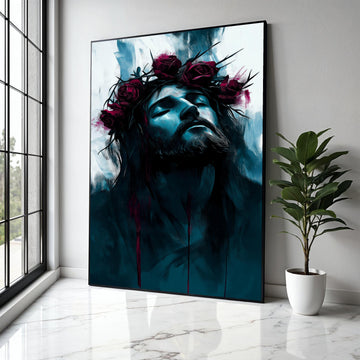 Moody Jesus Portrait Canvas, Crown of Thorns Wall Art, Religious Spiritual Decor, Modern Christian Canvas, Dark Gift Art, Home Decor, Print