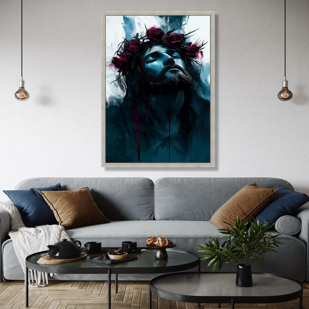 Moody Jesus Portrait Canvas, Crown of Thorns Wall Art, Religious Spiritual Decor, Modern Christian Canvas, Dark Gift Art, Home Decor, Print