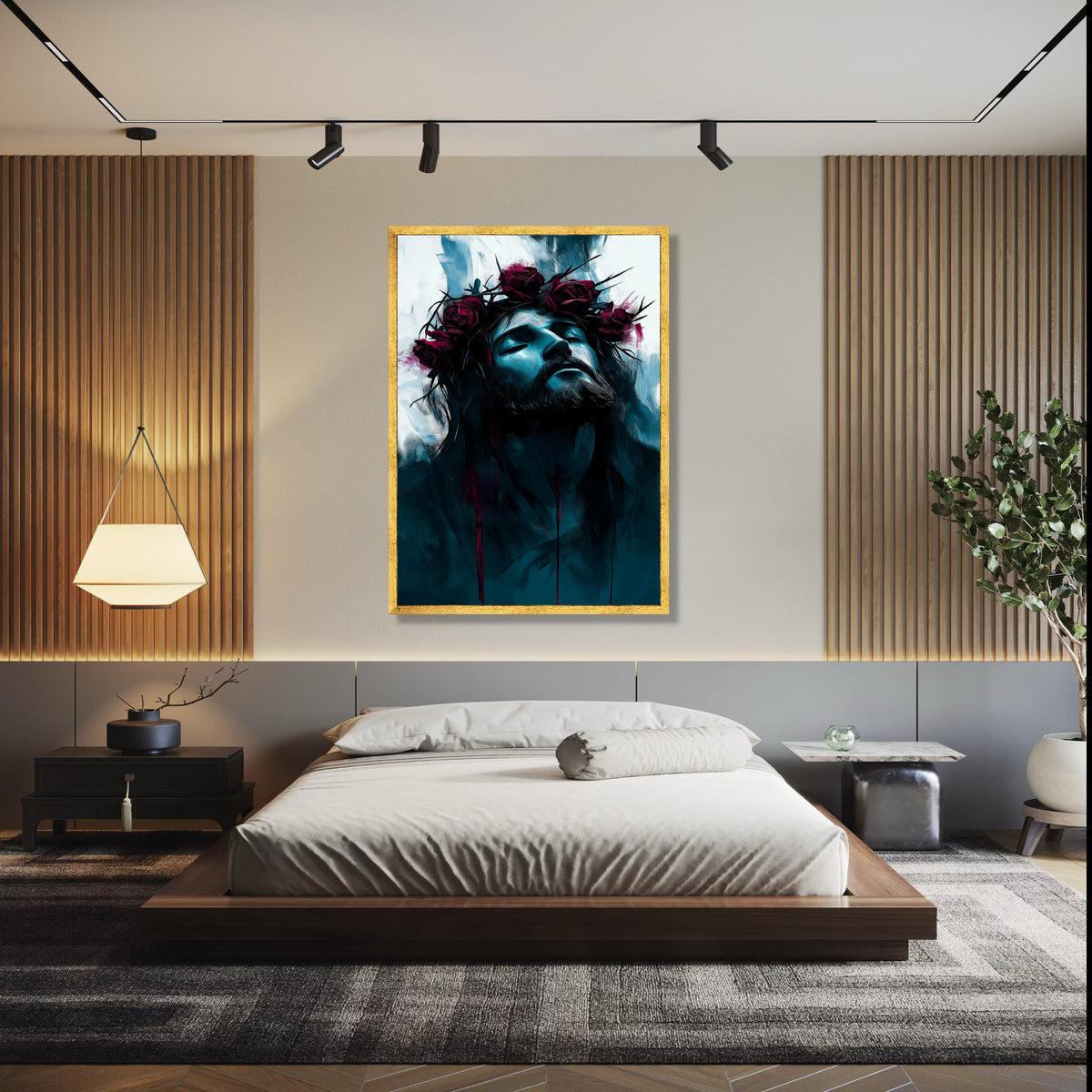 Moody Jesus Portrait Canvas, Crown of Thorns Wall Art, Religious Spiritual Decor, Modern Christian Canvas, Dark Gift Art, Home Decor, Print