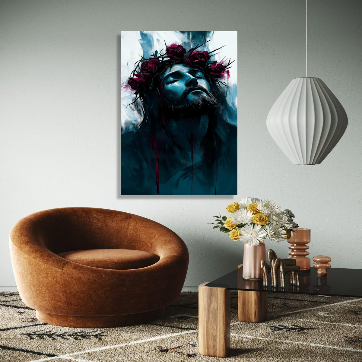 Moody Jesus Portrait Canvas, Crown of Thorns Wall Art, Religious Spiritual Decor, Modern Christian Canvas, Dark Gift Art, Home Decor, Print