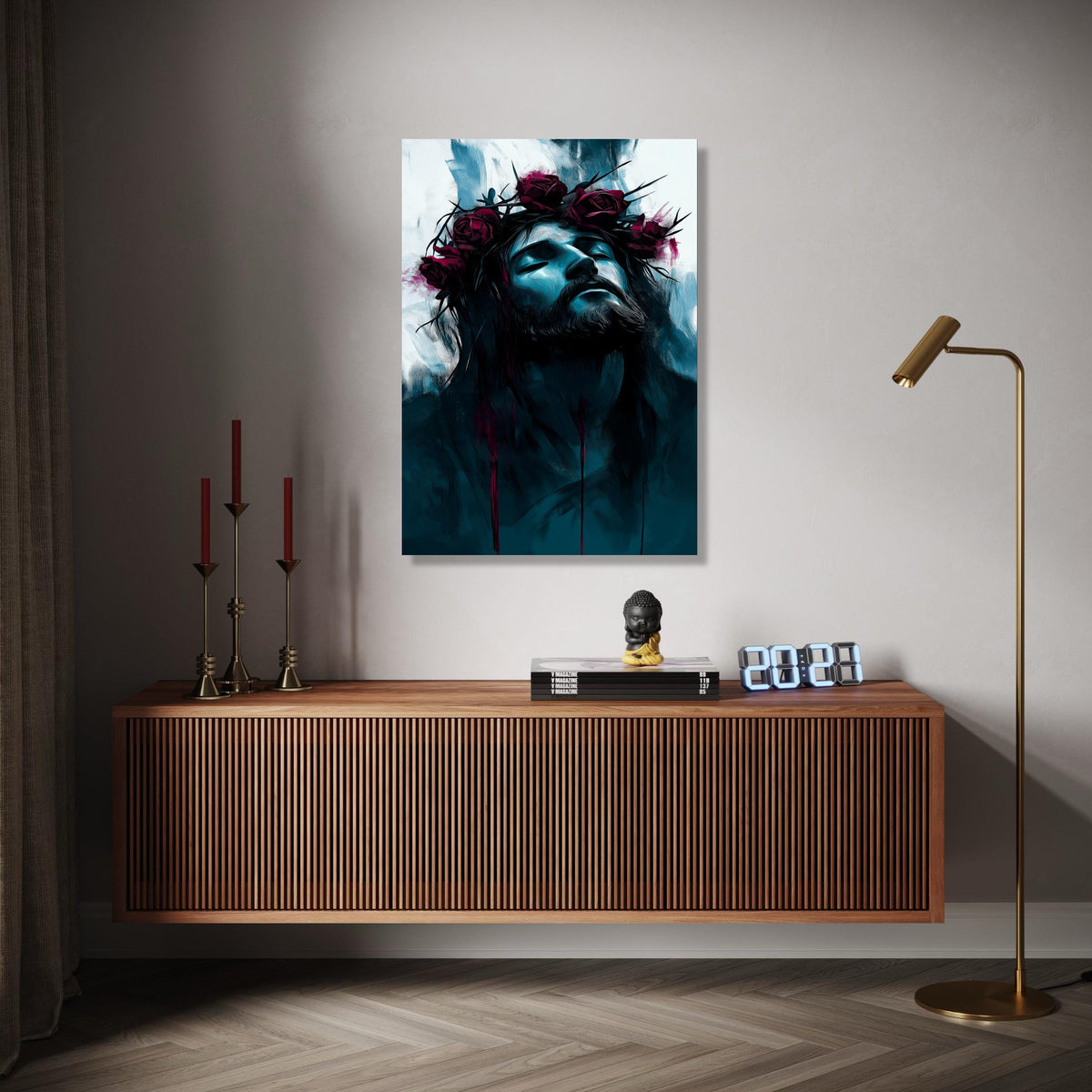 Moody Jesus Portrait Canvas, Crown of Thorns Wall Art, Religious Spiritual Decor, Modern Christian Canvas, Dark Gift Art, Home Decor, Print