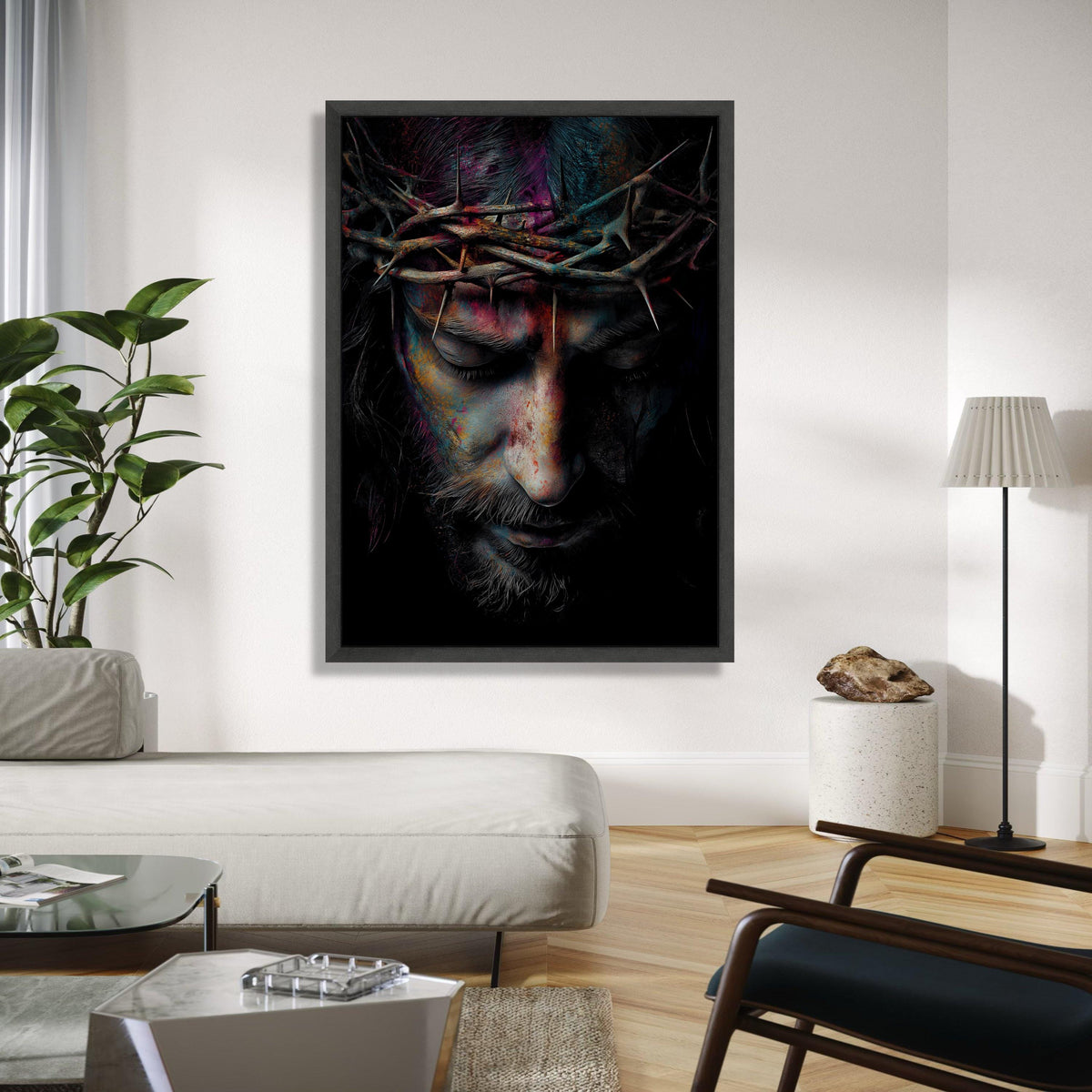 Jesus Christ Face Portrait Canvas, Crown of Thorns Wall Art, Religious Spiritual Canvas, Christian Home Gift Art, Home Decor, Print