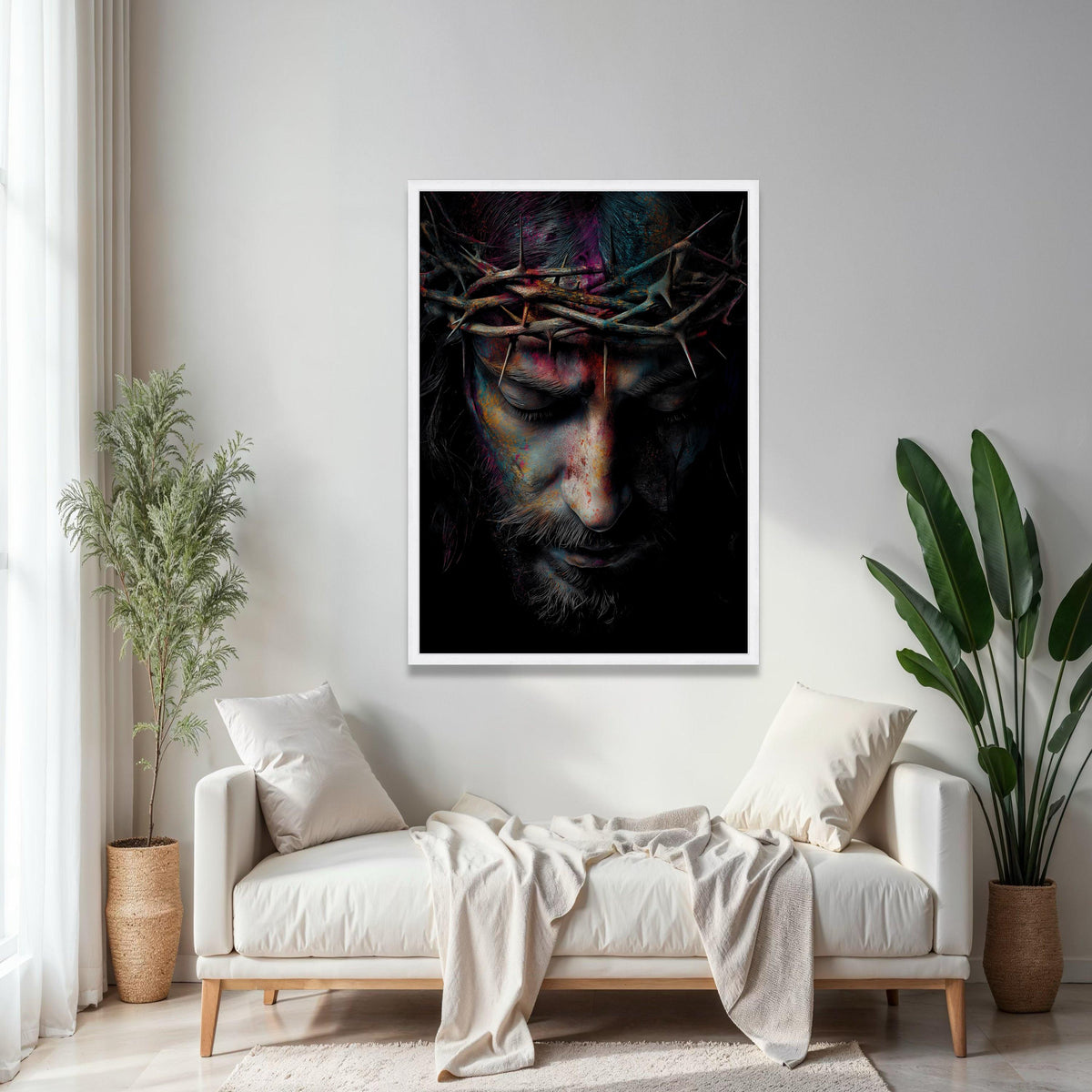 Jesus Christ Face Portrait Canvas, Crown of Thorns Wall Art, Religious Spiritual Canvas, Christian Home Gift Art, Home Decor, Print