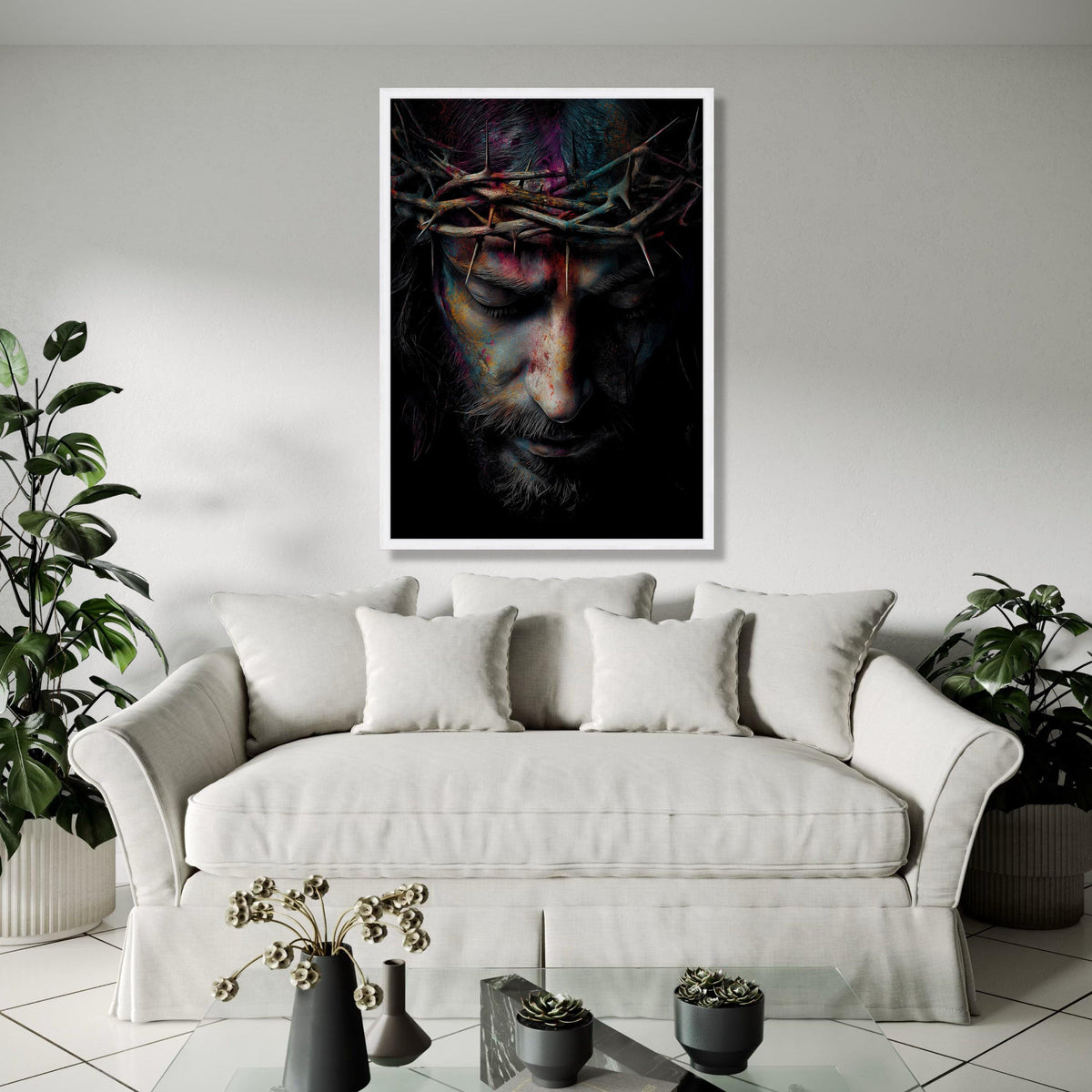 Jesus Christ Face Portrait Canvas, Crown of Thorns Wall Art, Religious Spiritual Canvas, Christian Home Gift Art, Home Decor, Print