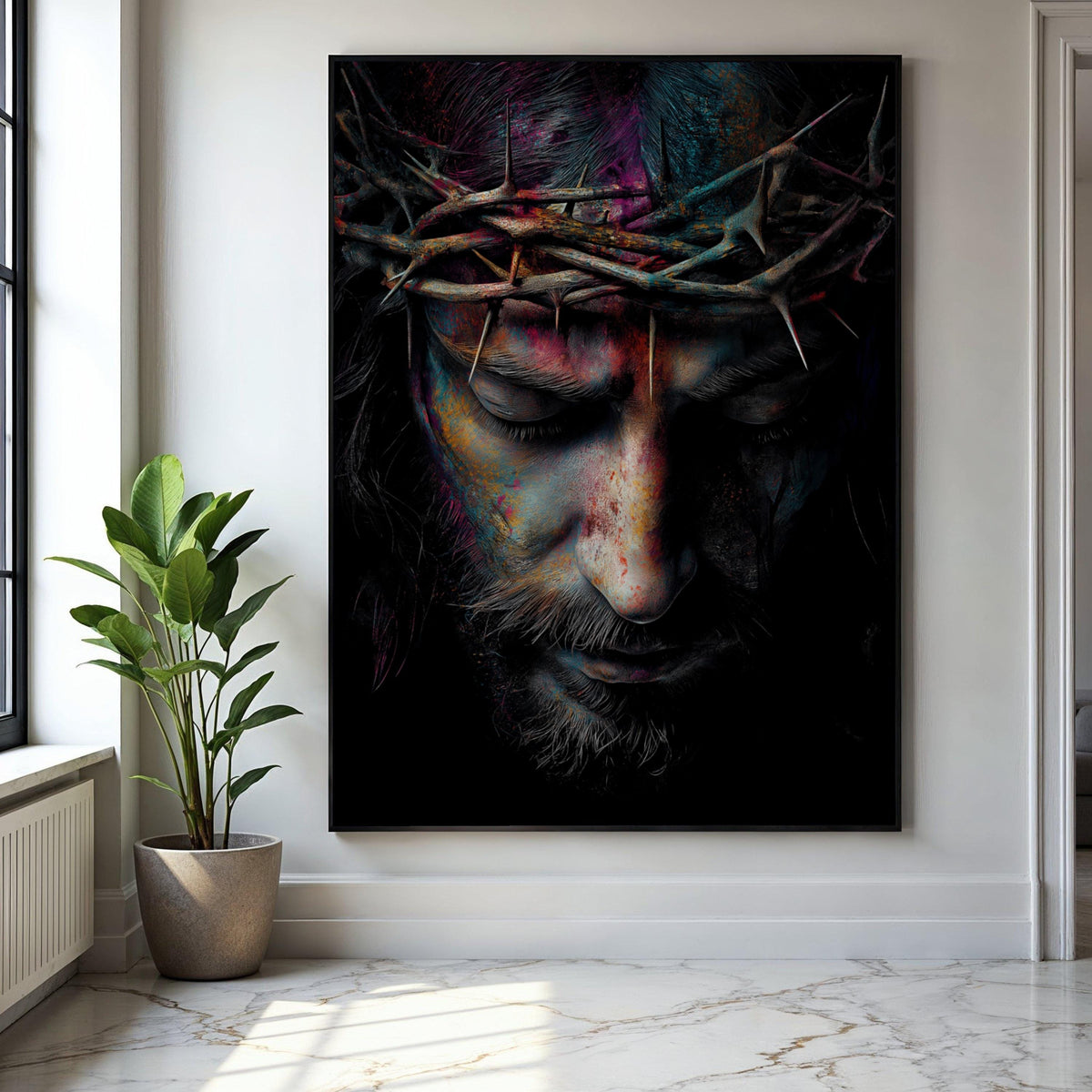 Jesus Christ Face Portrait Canvas, Crown of Thorns Wall Art, Religious Spiritual Canvas, Christian Home Gift Art, Home Decor, Print