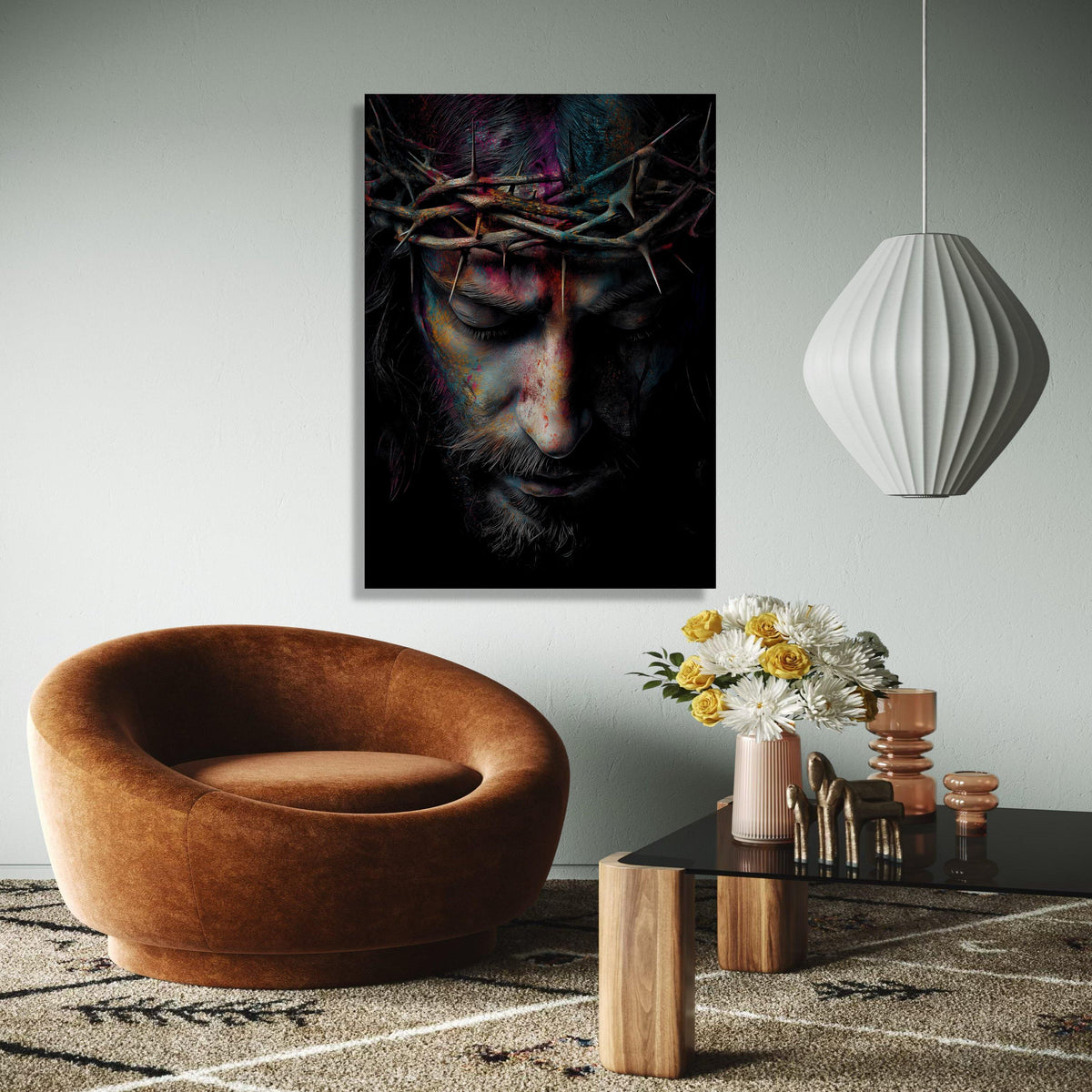 Jesus Christ Face Portrait Canvas, Crown of Thorns Wall Art, Religious Spiritual Canvas, Christian Home Gift Art, Home Decor, Print