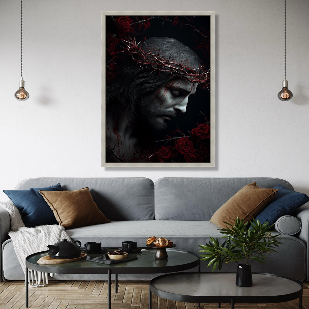 Jesus Christ Crown of Thorns Canvas, Religious Wall Art, Sacred Heart Decoration, Spiritual Home Canvas, Dark Gift Art, Home Decor, Print