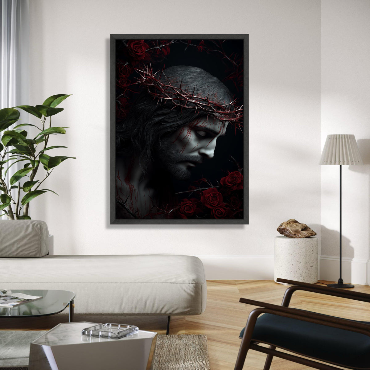 Jesus Christ Crown of Thorns Canvas, Religious Wall Art, Sacred Heart Decoration, Spiritual Home Canvas, Dark Gift Art, Home Decor, Print