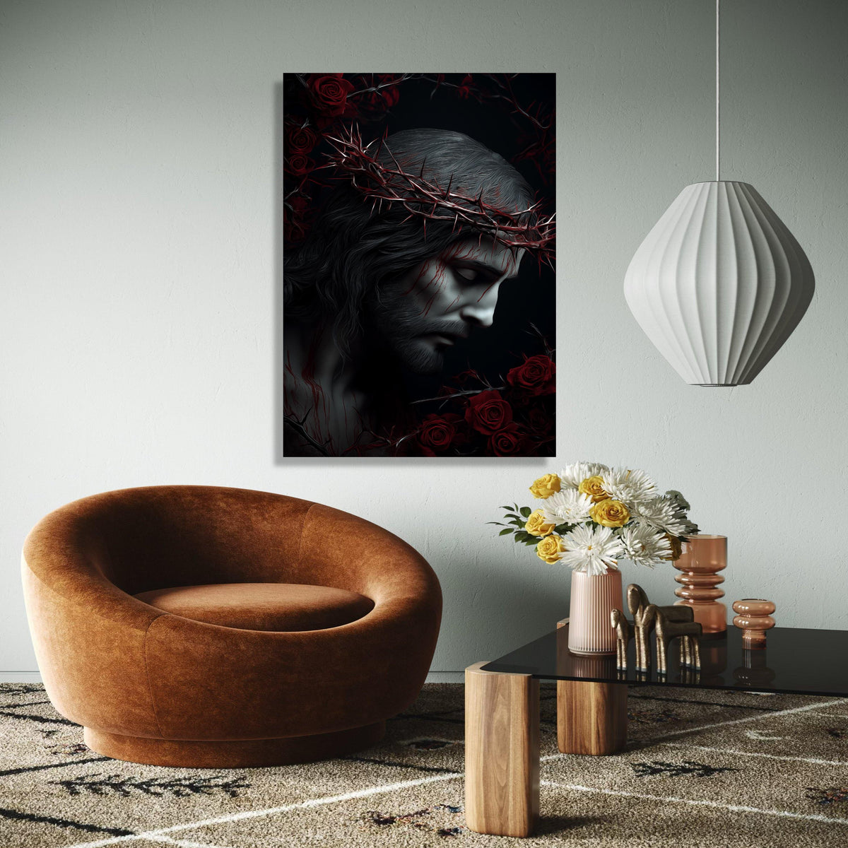 Jesus Christ Crown of Thorns Canvas, Religious Wall Art, Sacred Heart Decoration, Spiritual Home Canvas, Dark Gift Art, Home Decor, Print