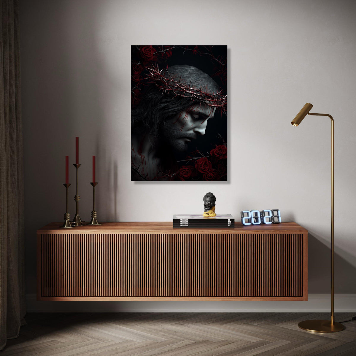 Jesus Christ Crown of Thorns Canvas, Religious Wall Art, Sacred Heart Decoration, Spiritual Home Canvas, Dark Gift Art, Home Decor, Print