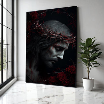 Jesus Christ Crown of Thorns Canvas, Religious Wall Art, Sacred Heart Decoration, Spiritual Home Canvas, Dark Gift Art, Home Decor, Print