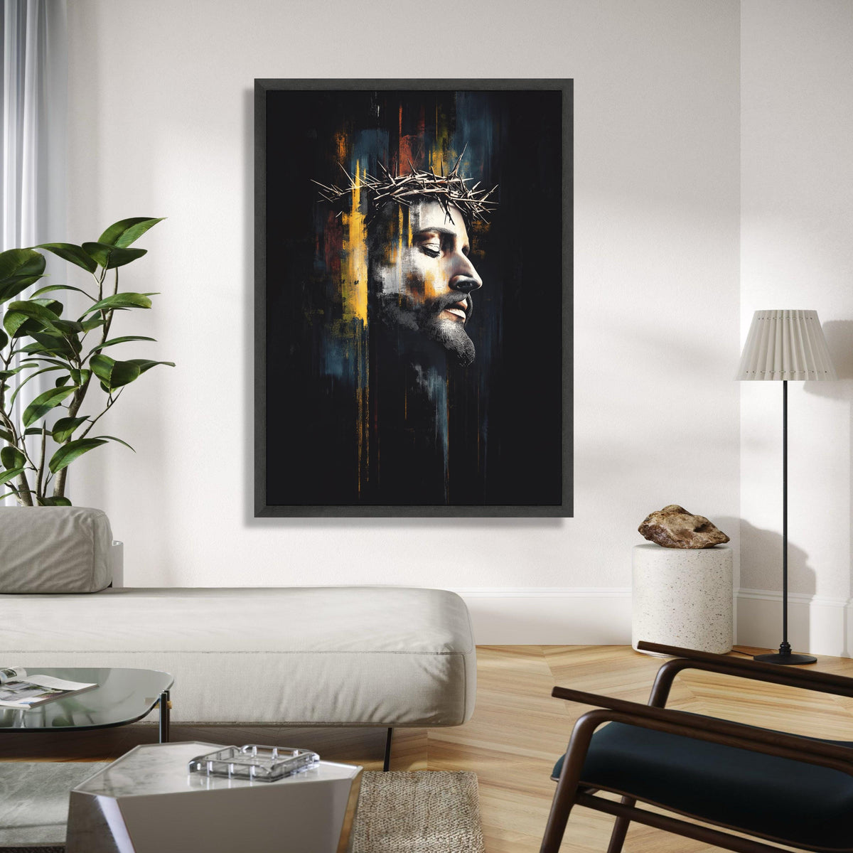Jesus Christ Crown of Thorns Canvas, Religious Wall Art, Spiritual Portrait Painting, Modern Christian Canvas, Gift Art, Home Decor, Print